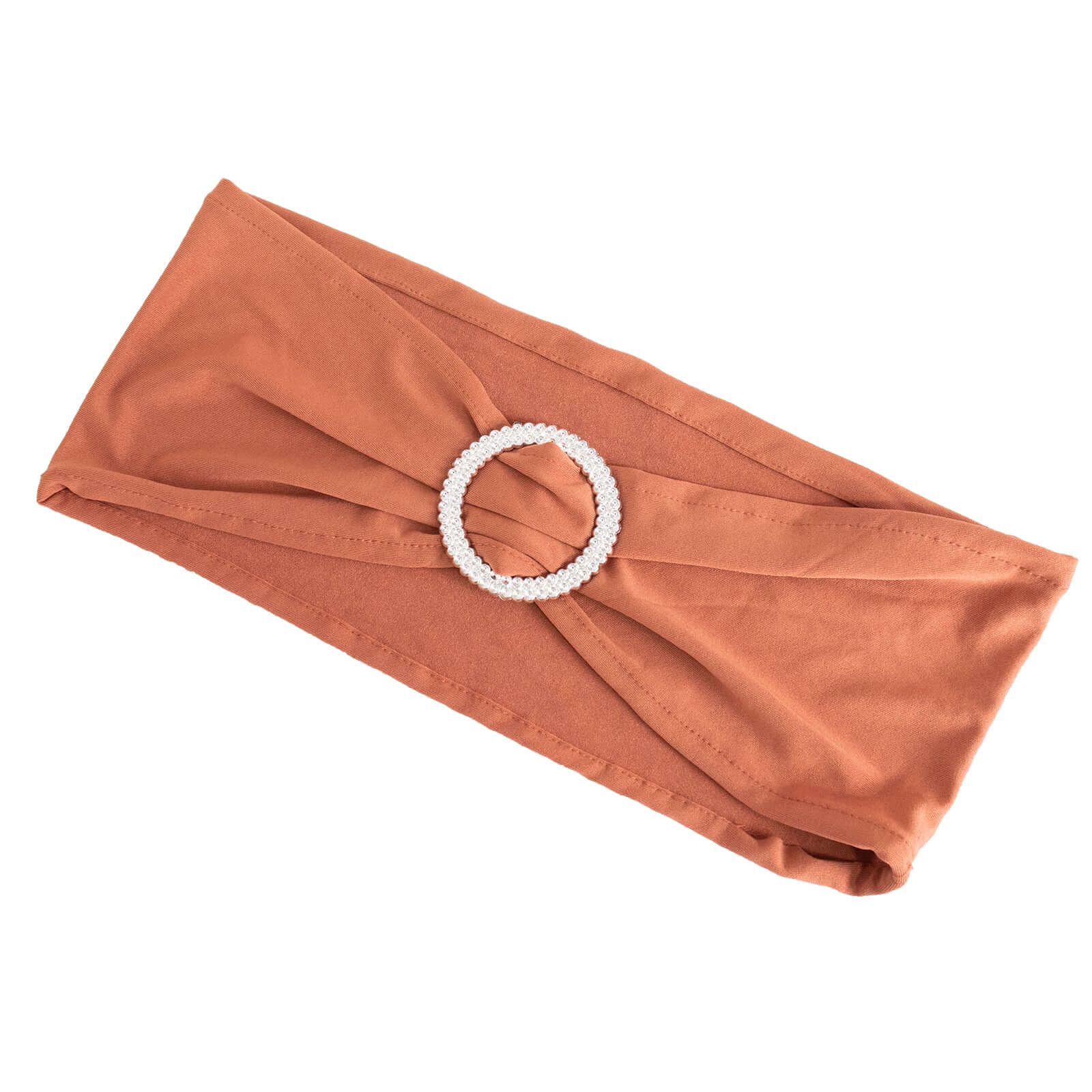 5 Pack Stretch Spandex Chair Sashes Terracotta (Rust) - Reusable Chair Bands with Silver Diamond Ring Slide Buckle 5x14