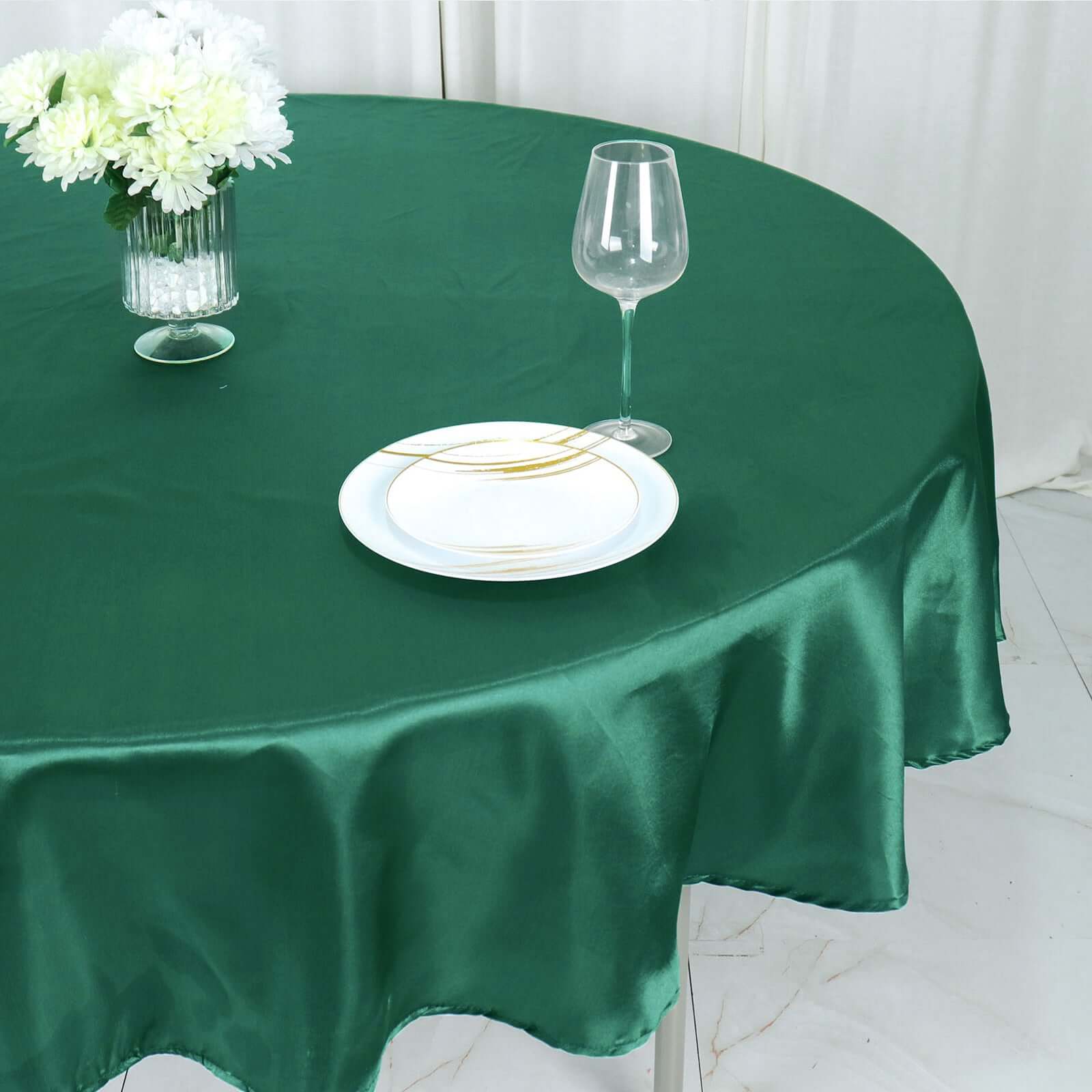 Satin 90 Round Tablecloth Hunter Emerald Green - Smooth and Lustrous Table Cover