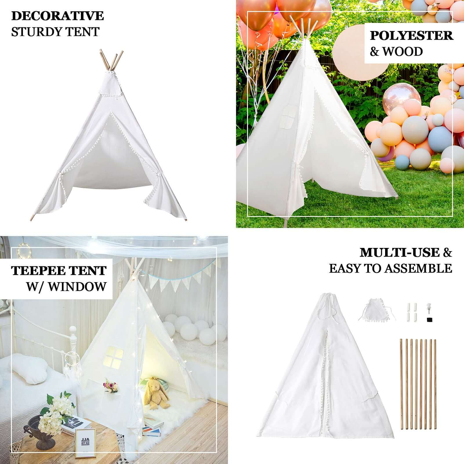 5ft Kids Linen Teepee Play Tent, Toddler Indoor Outdoor Playhouse With Window