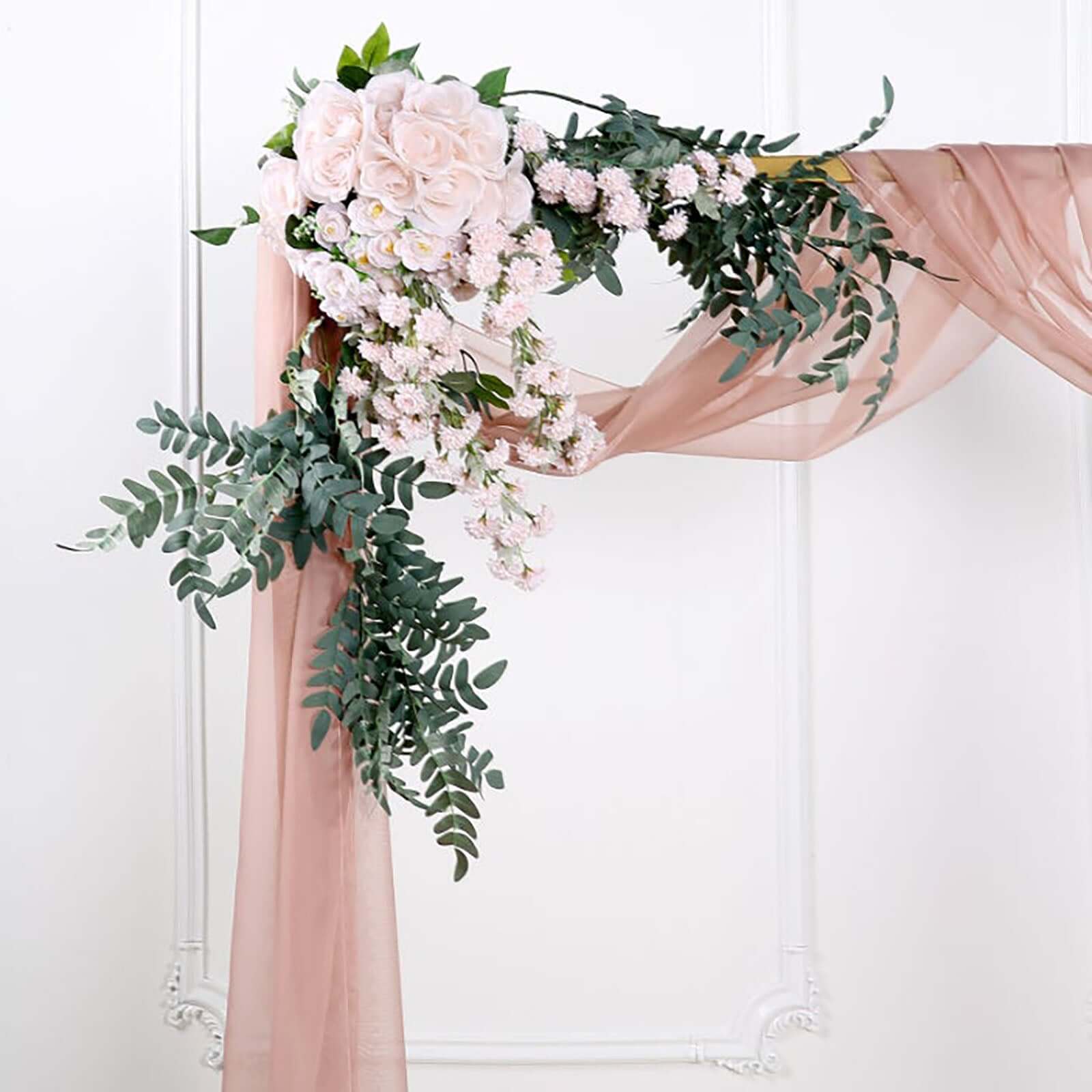 18ft Dusty Rose Sheer Organza Wedding Arch Drapery Fabric, Window Scarf Valance