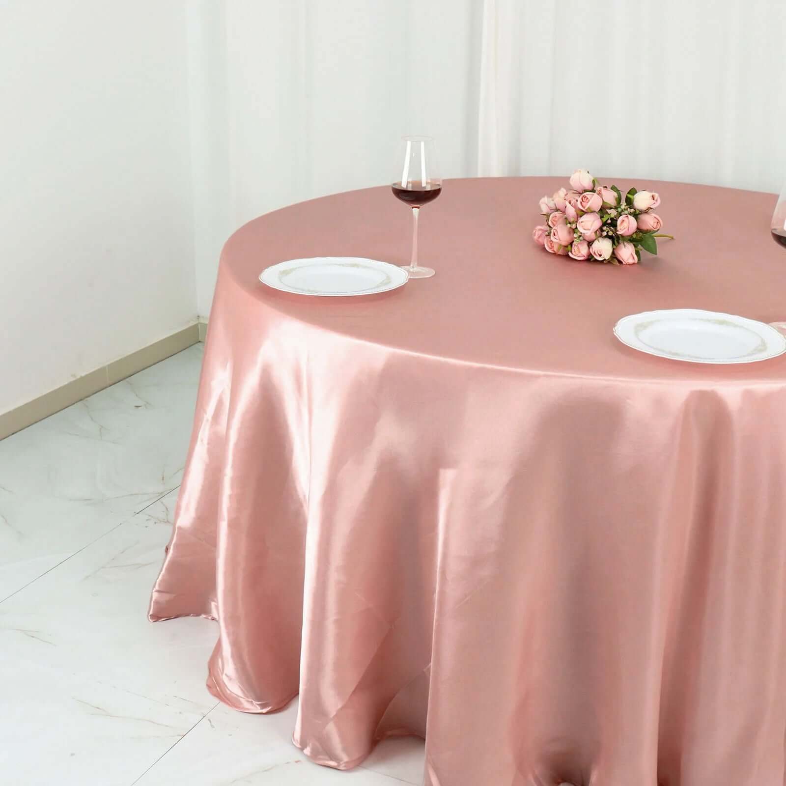 Satin 132 Round Tablecloth Dusty Rose - Stylish Seamless Table Cover