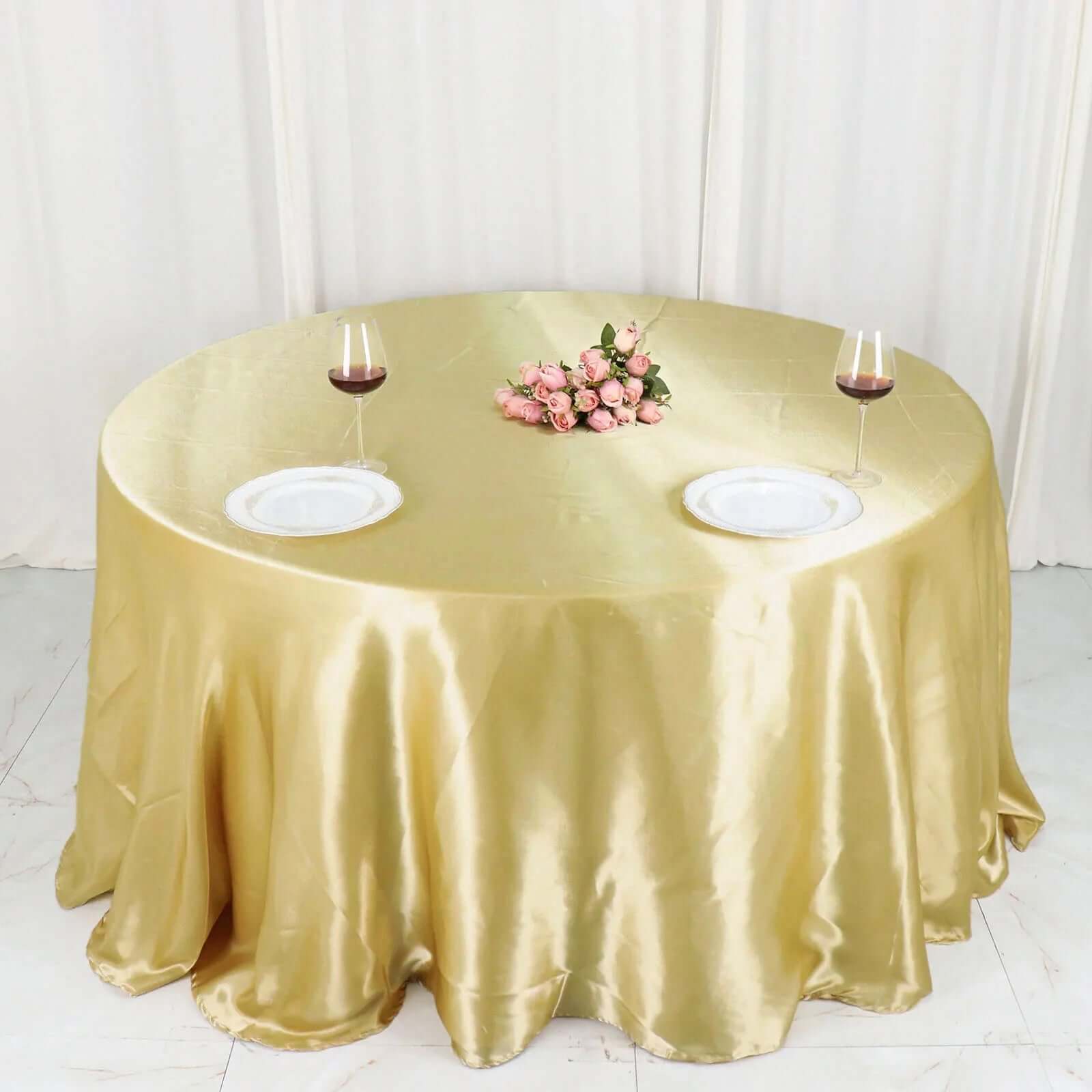 Satin 132 Round Tablecloth Champagne - Stylish Seamless Table Cover