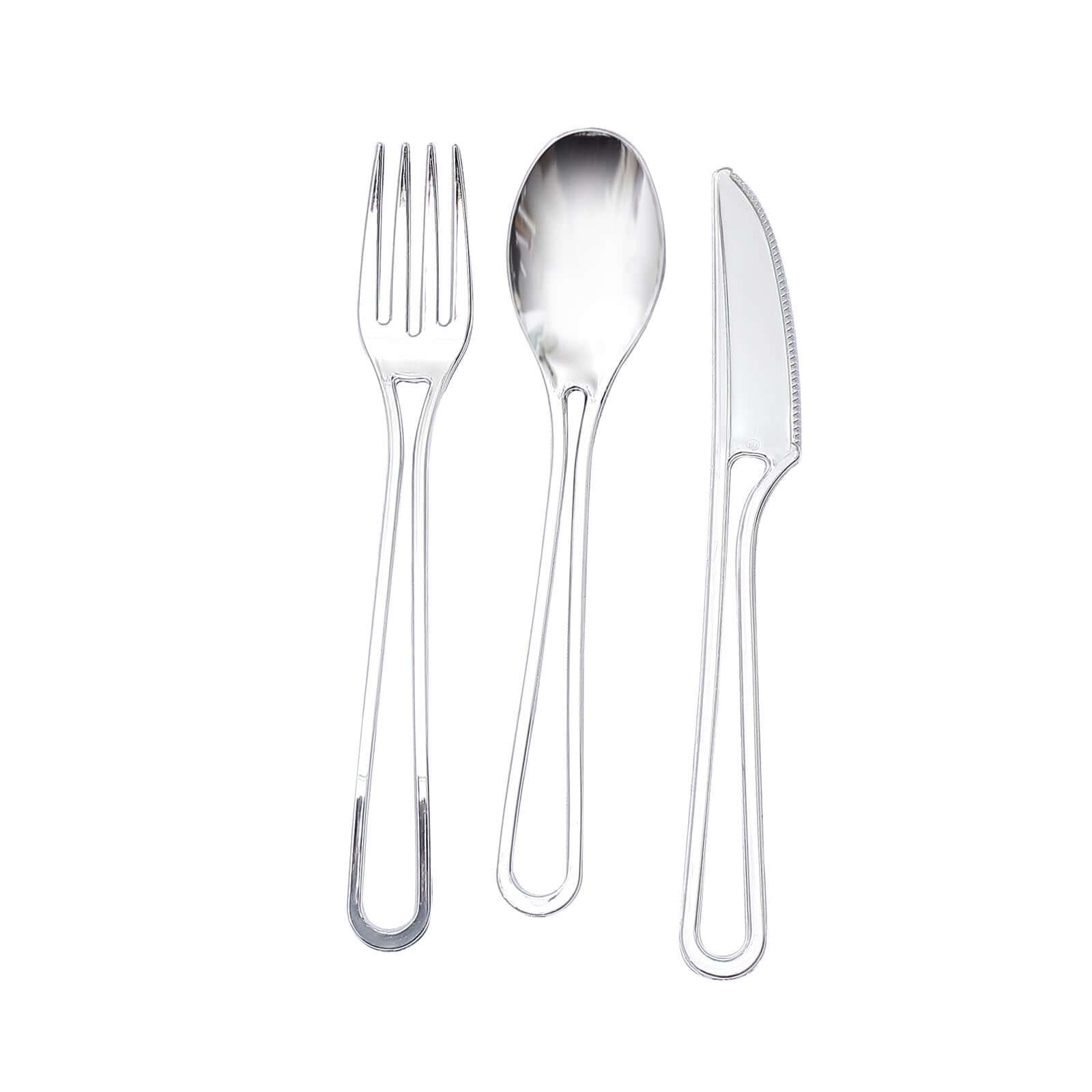 24-Pack Plastic Utensil Set with Modern Hollow Handle Design Silver - Disposable Silverware 7