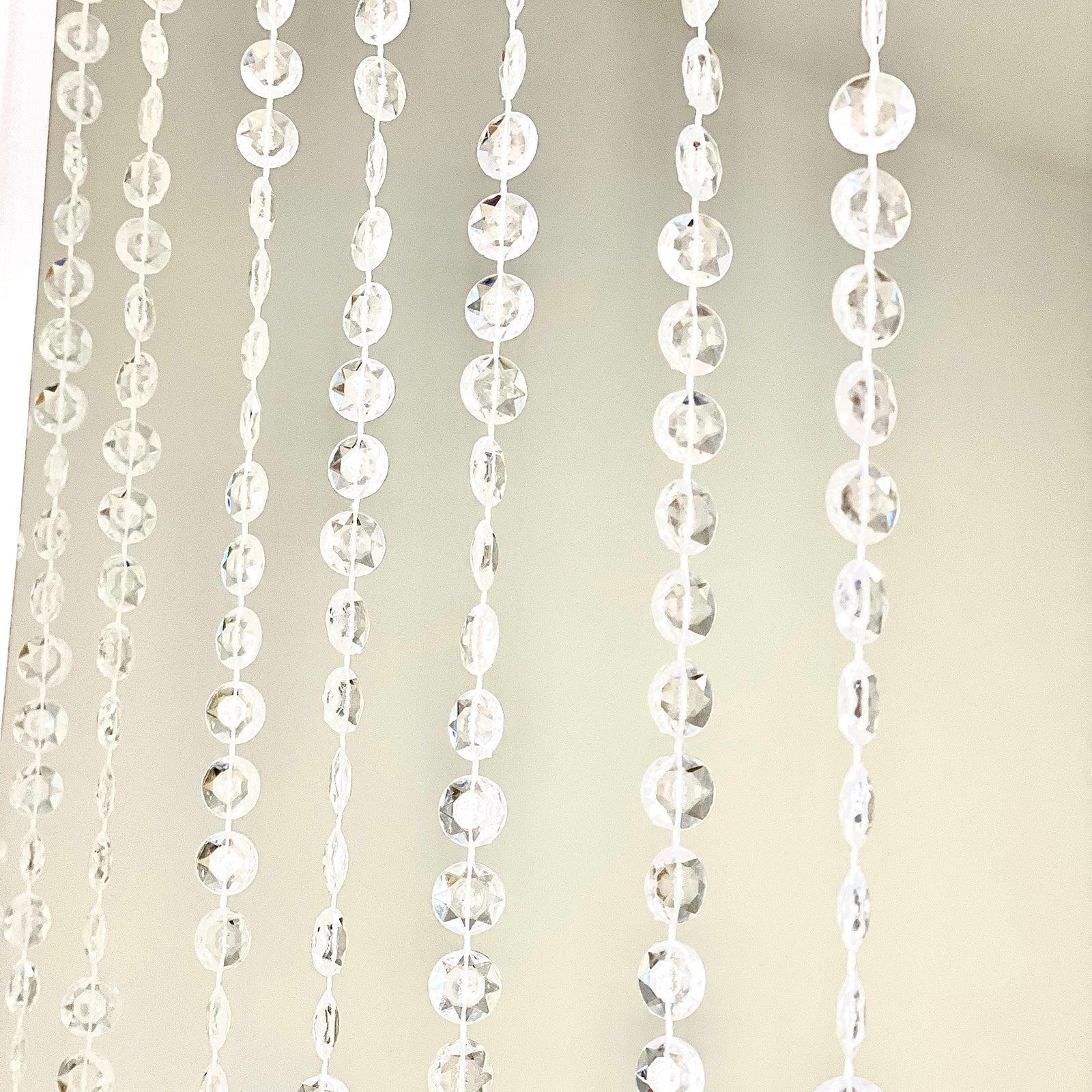 Acrylic Crystal Beaded Curtain with Fabric Rod Pocket, 43 Strands Room Divider Clear Diamond Cut Beads Doorway String Curtain - 5ftx12ft