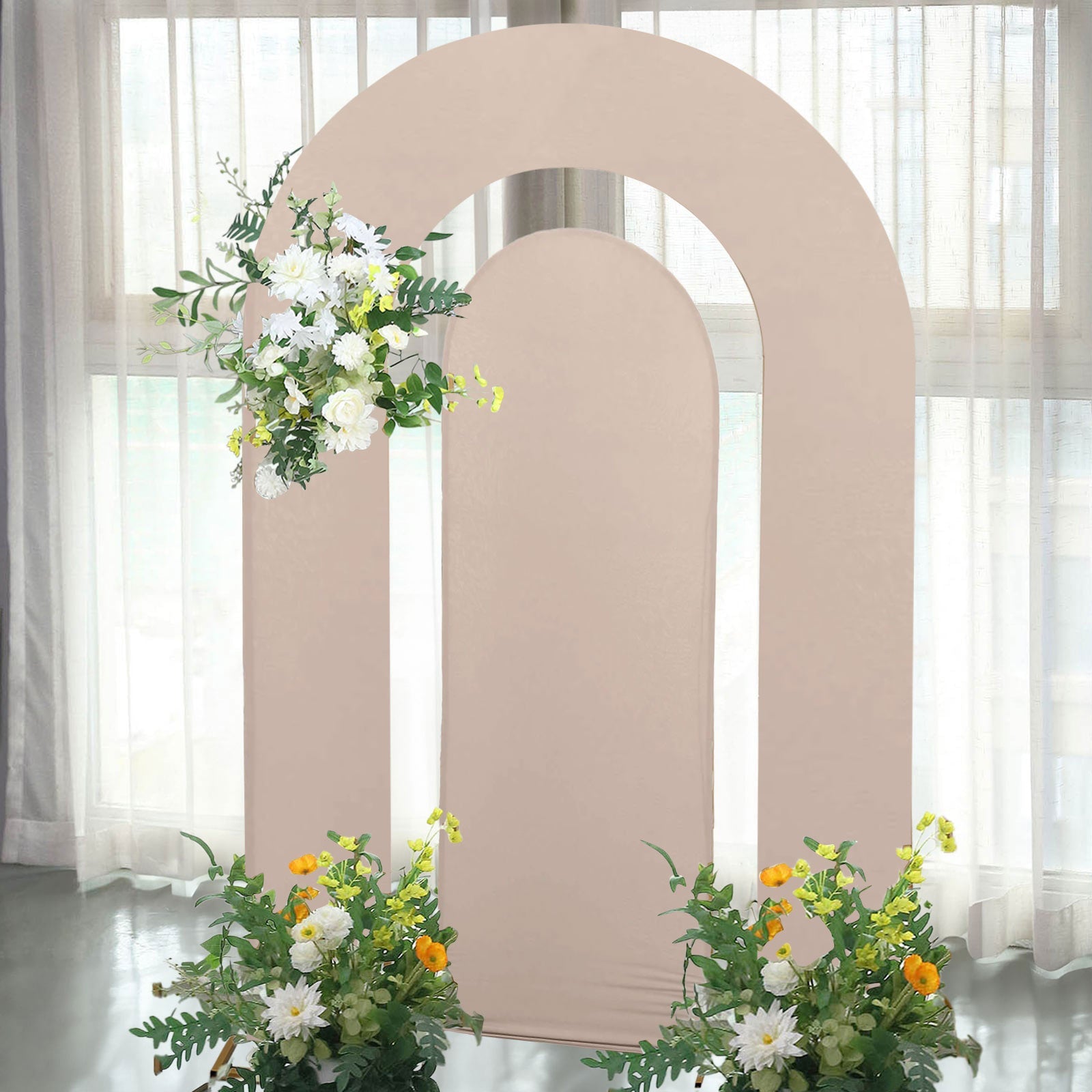 Set of 2 Nude Spandex Fitted Wedding Arch Covers for Round Top and Double Arch Chiara Backdrop Stands - 6ft,8ft