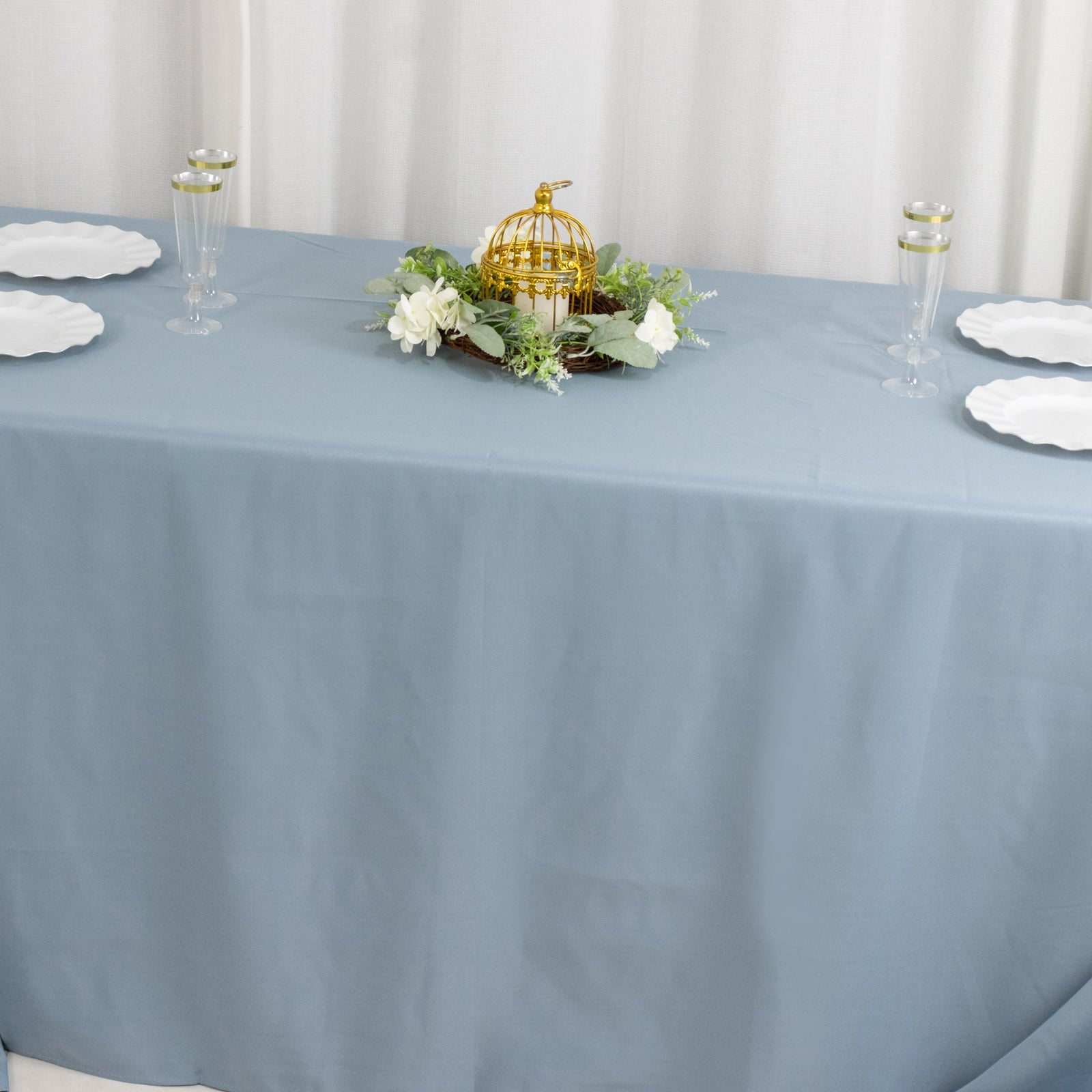 Premium Polyester 90x156 Rectangle Tablecloth Dusty Blue - Seamless 220GSM Stain-Resistant Table Cover