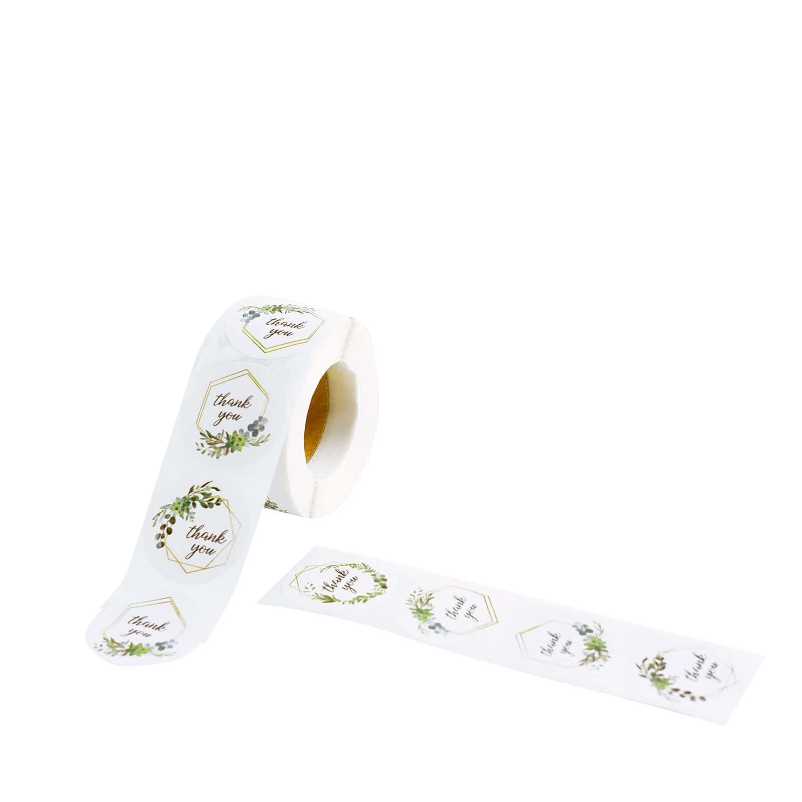 500Pcs 1.5 Thank You Gold and Green Leaf Frame Stickers Roll Décor, Labels and Seals For DIY Envelope - Round