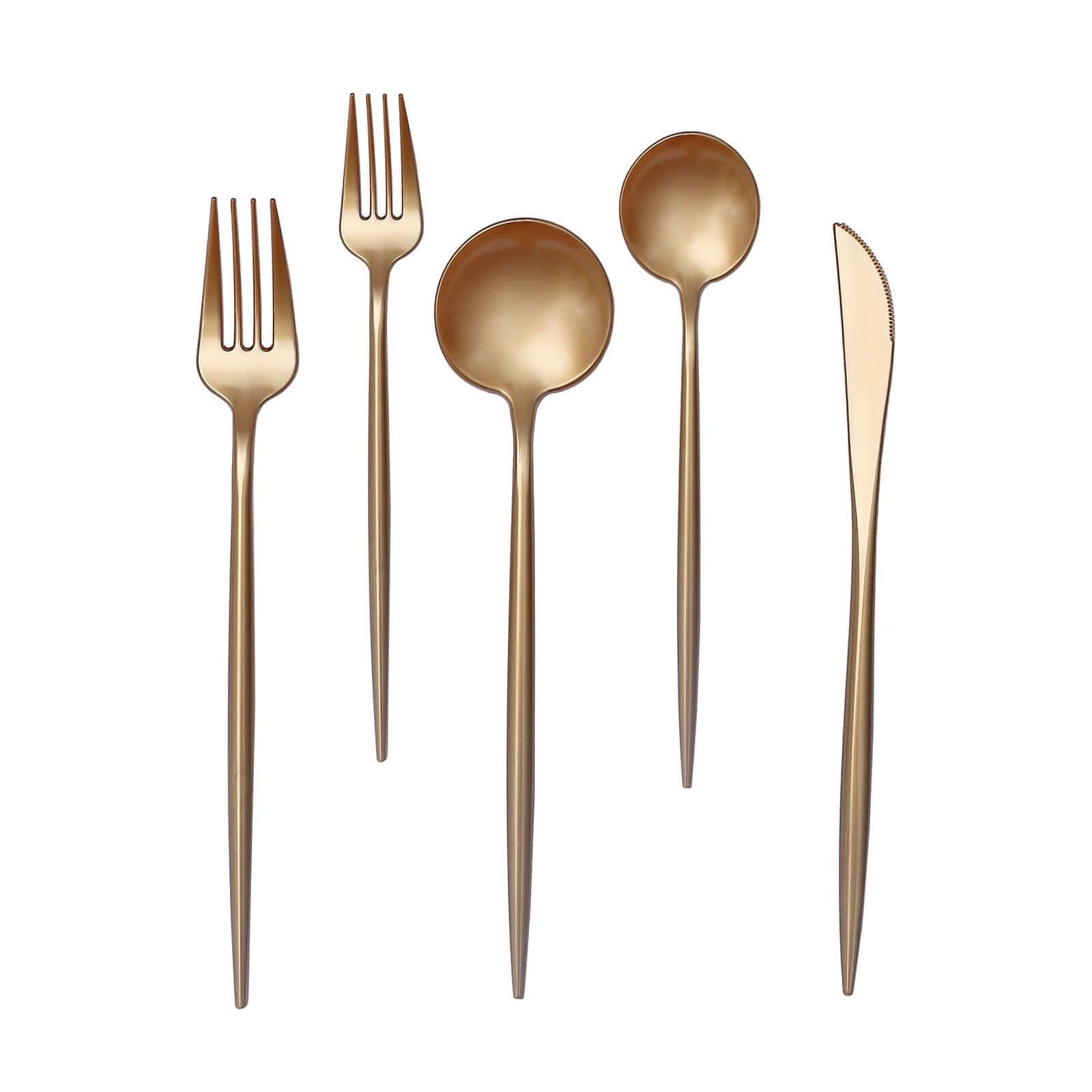 50-Pack Plastic Utensil Set Gold - Premium Disposable Heavy Duty Sleek Flatware