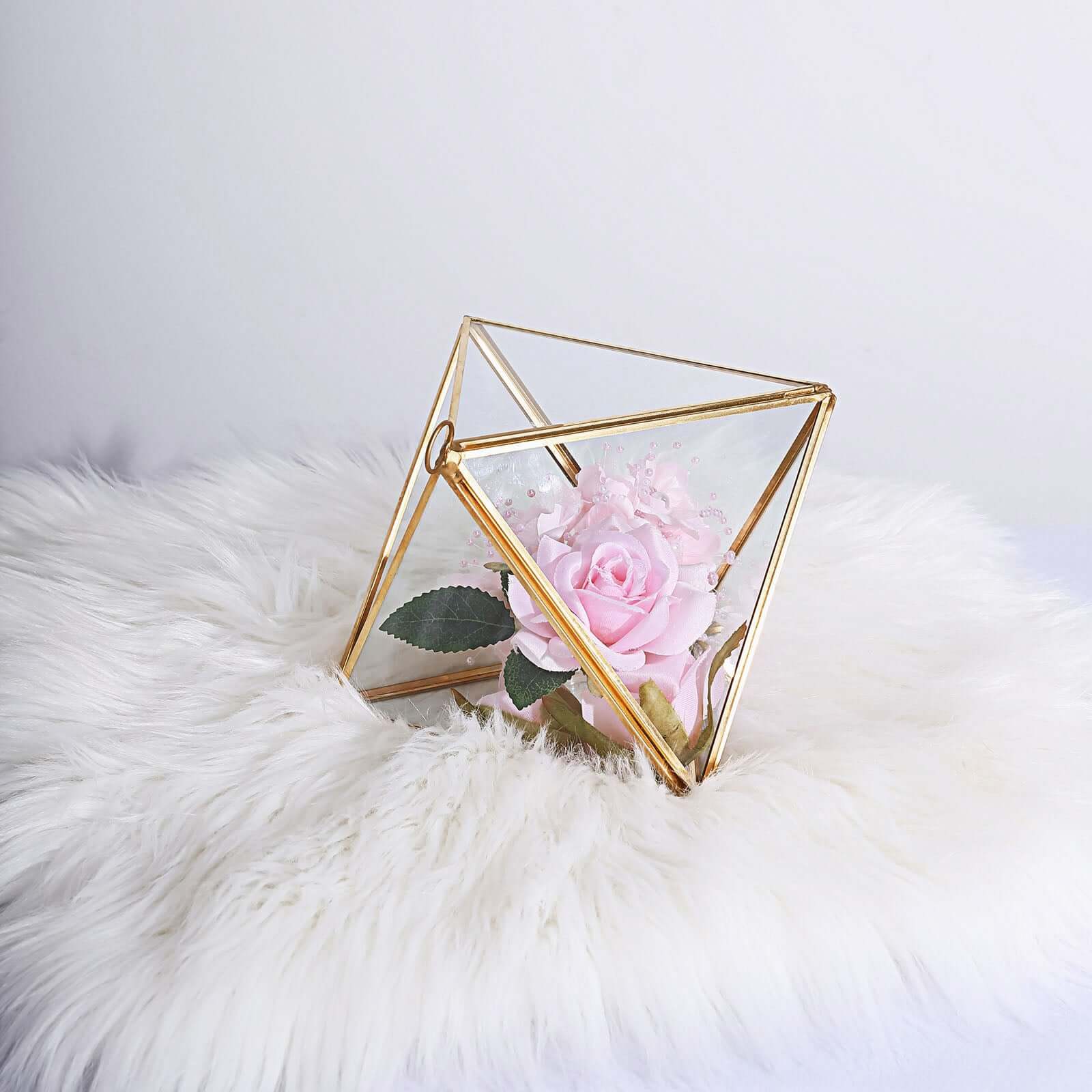 Glass Terrarium Hanging Diamond Prism Design Metal Gold - Geometric Holder for Air Plants & Displays 9