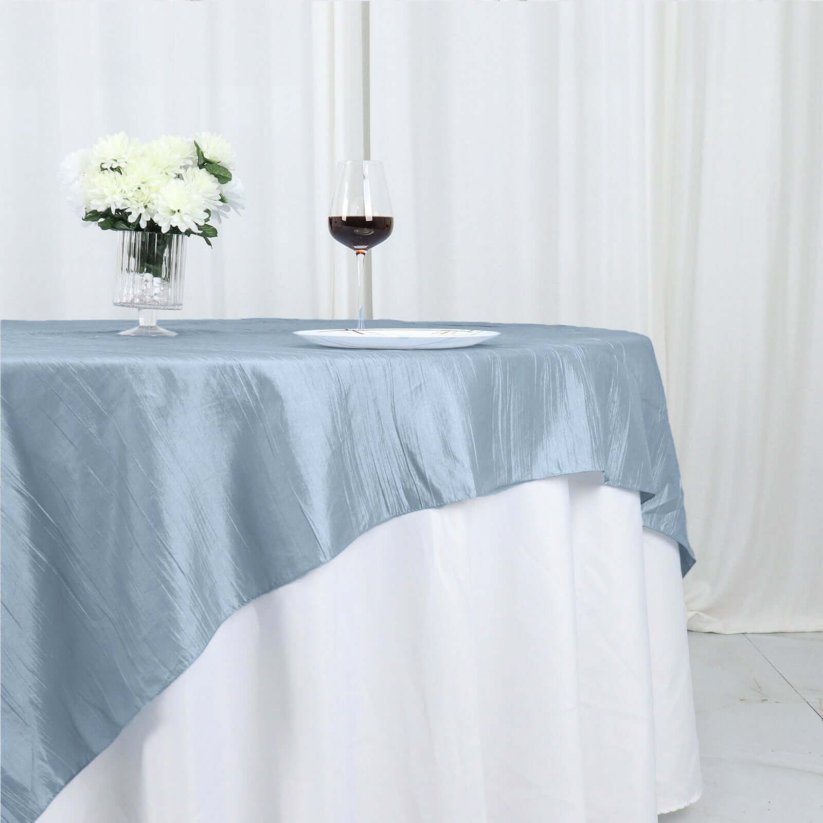 Taffeta 72x72 Table Overlay Square Tablecloth Dusty Blue - Accordion Crinkle Table Cover