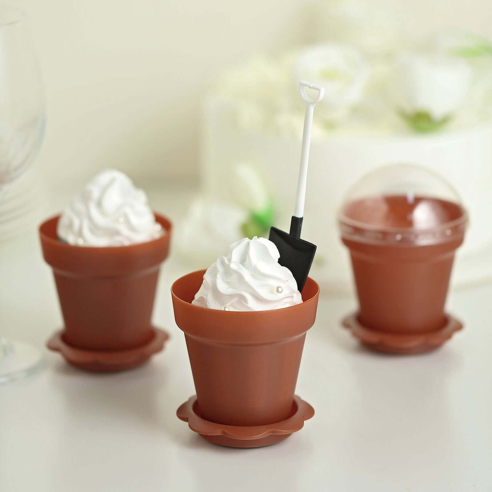 12-Pack Dessert Cups Succulent Planter Design Terracotta (Rust) - Plastic Serving Cups with Lids and Shovels 4