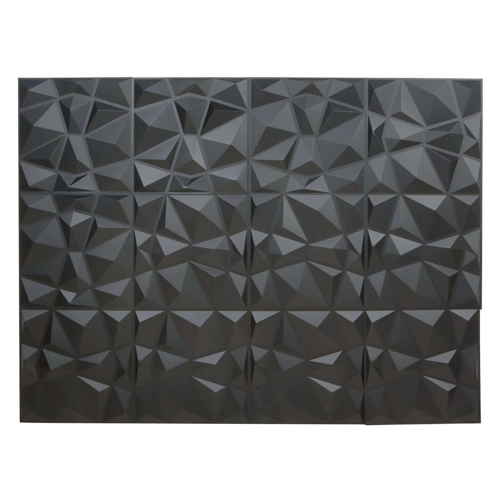 12 Pack 20x20 Matte Black 3D Texture PVC Diamond Design Wall Tiles, Stick On Waterproof Wall Panels