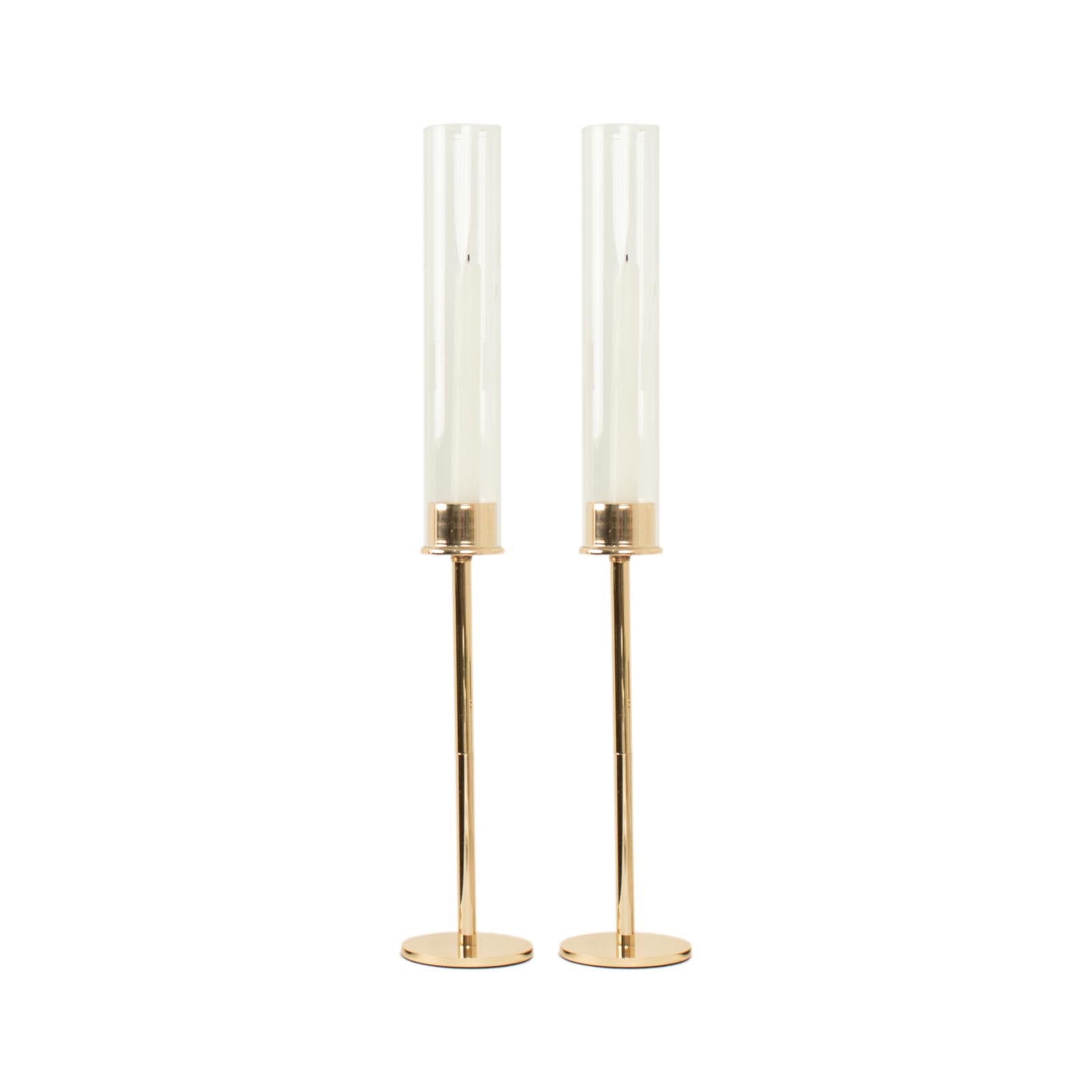 2-Pack Gold Metal Taper Candlestick Holders, Clear Glass Hurricane Candle Stands With Chimney Candle Shades 20