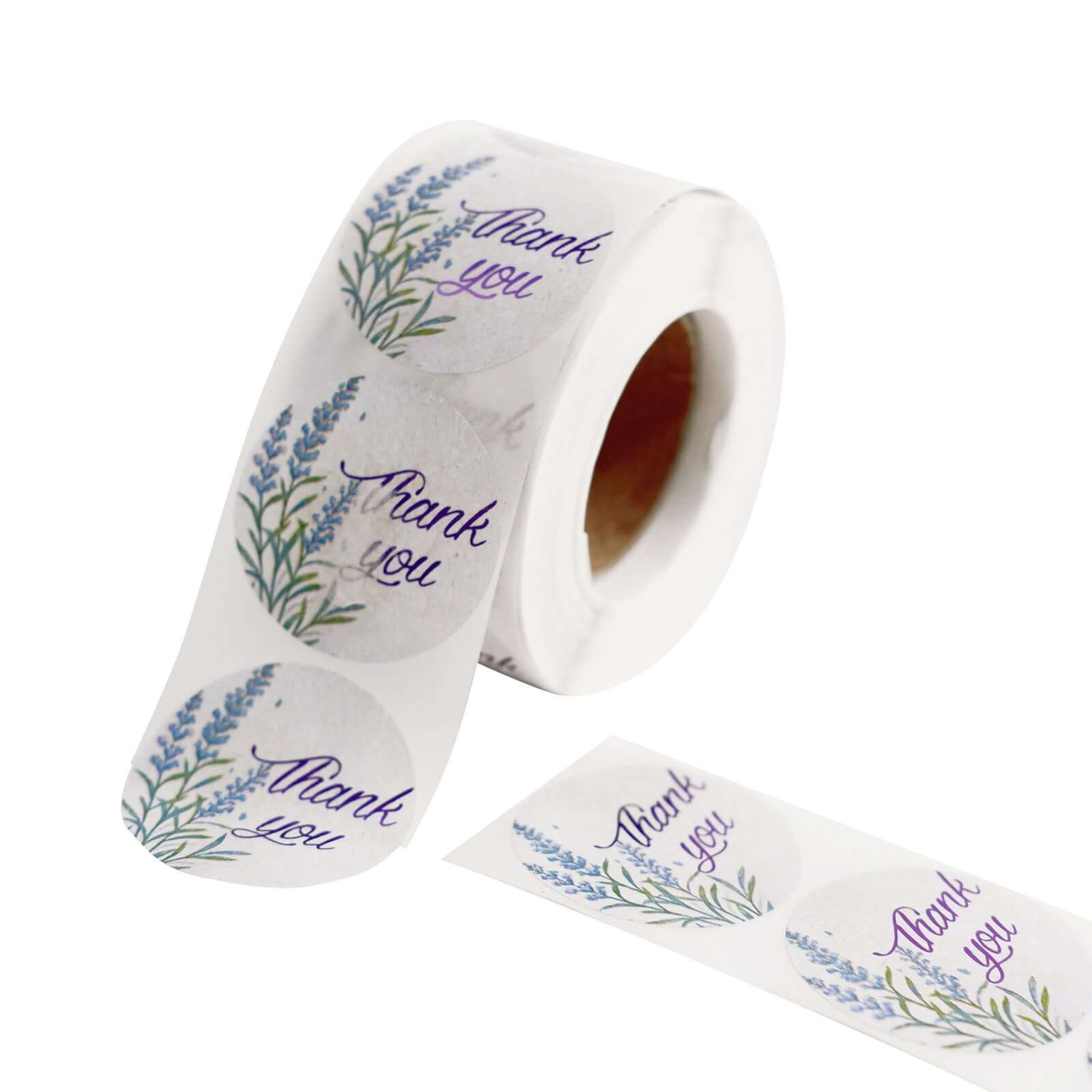 500Pcs 1.5 Thank You Purple Lavender Print Stickers Roll, Labels For DIY Envelope Seals - Round