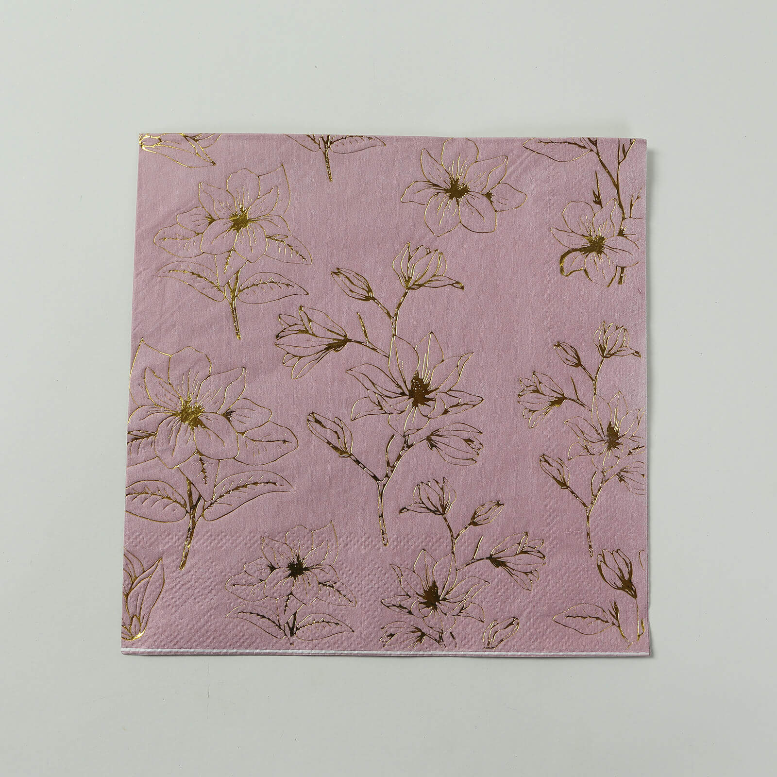 50-Pack Paper Cocktail Napkins with Gold Magnolia Flowers Print Dusty Rose - Highly 2 Ply Absorbent Soft Napkins for Beverages