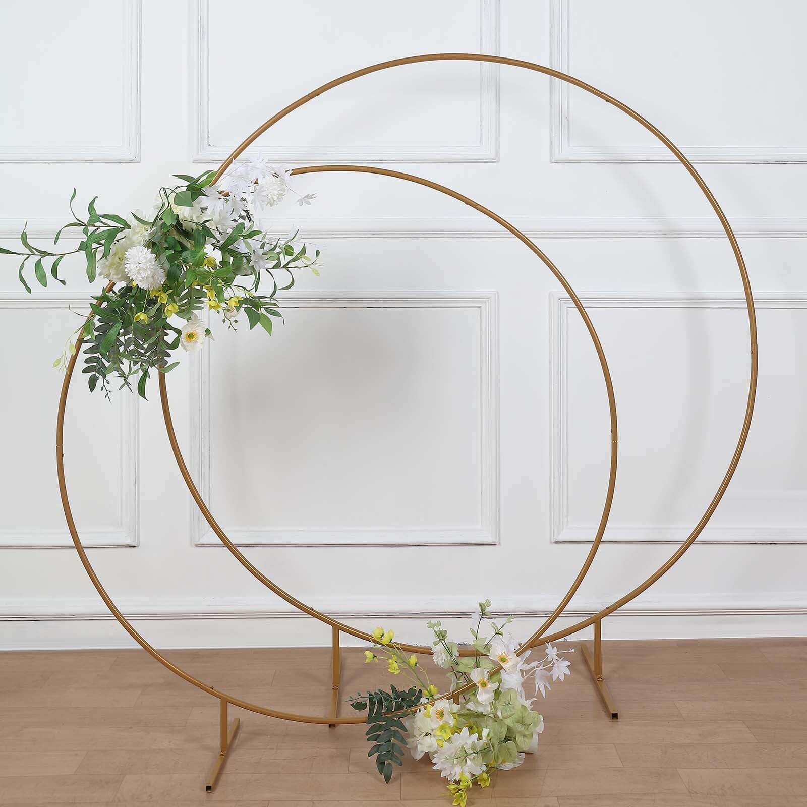 4ft Gold Metal Floral Hoop Frame Table Centerpiece, Round Arch Wedding Cake Display Stand