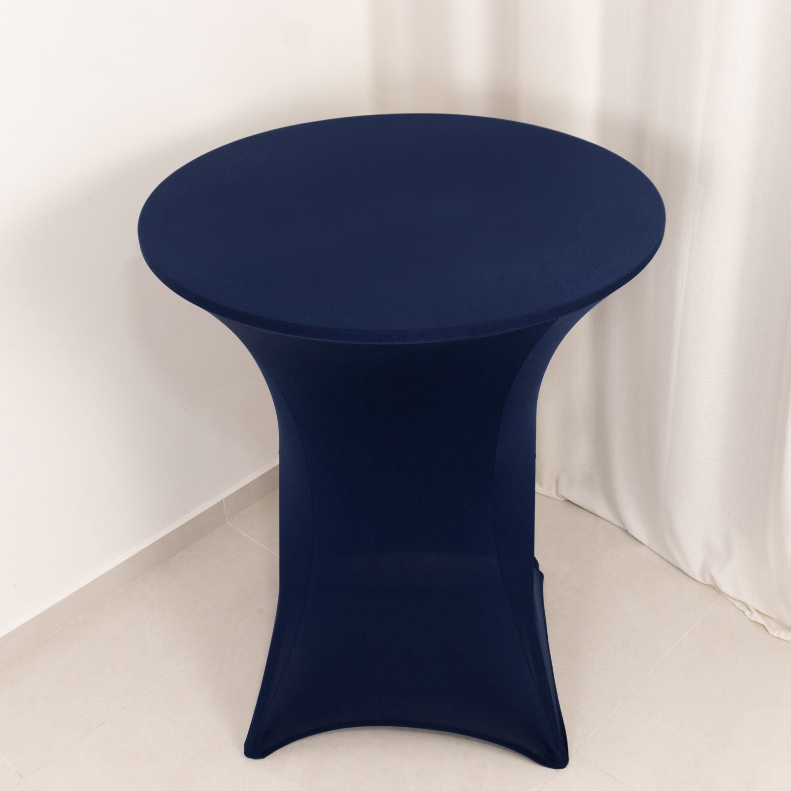 Spandex 33-36 Round Cocktail Table Cover Navy Blue - Easy to Maintain Stretch Fitted Highboy Tablecloth