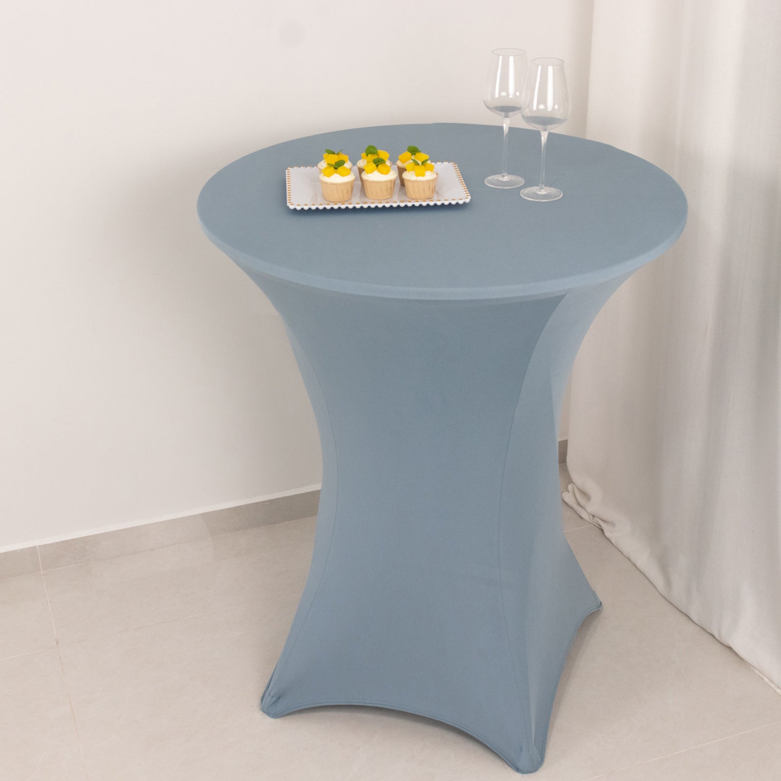 Spandex 33-36 Round Cocktail Table Cover Dusty Blue - Easy to Maintain Stretch Fitted Highboy Tablecloth