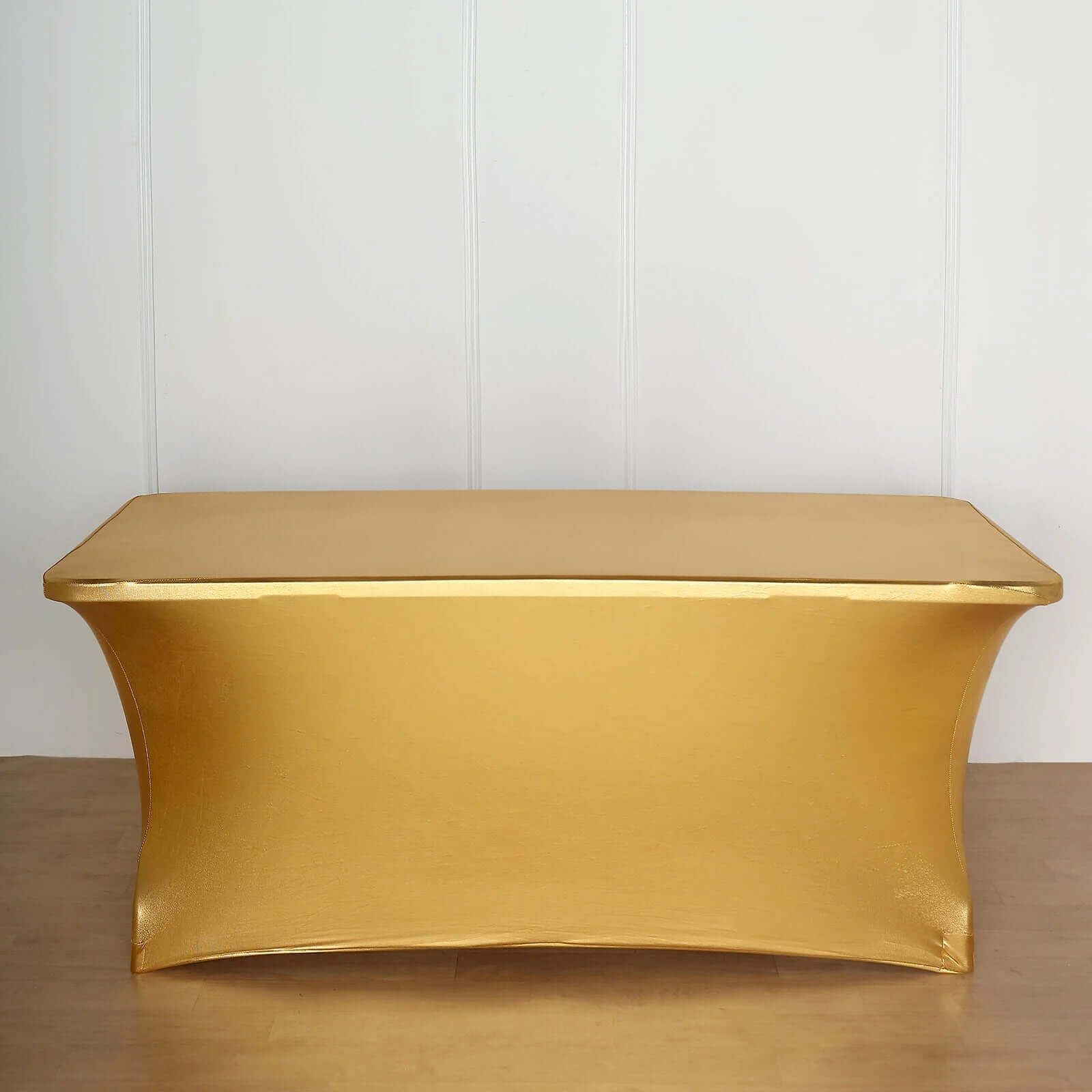 Stretch Spandex 72x30 Rectangle Tablecloth Metallic Gold - Glamorous Form-Fitting Table Cover for Upscale Gatherings
