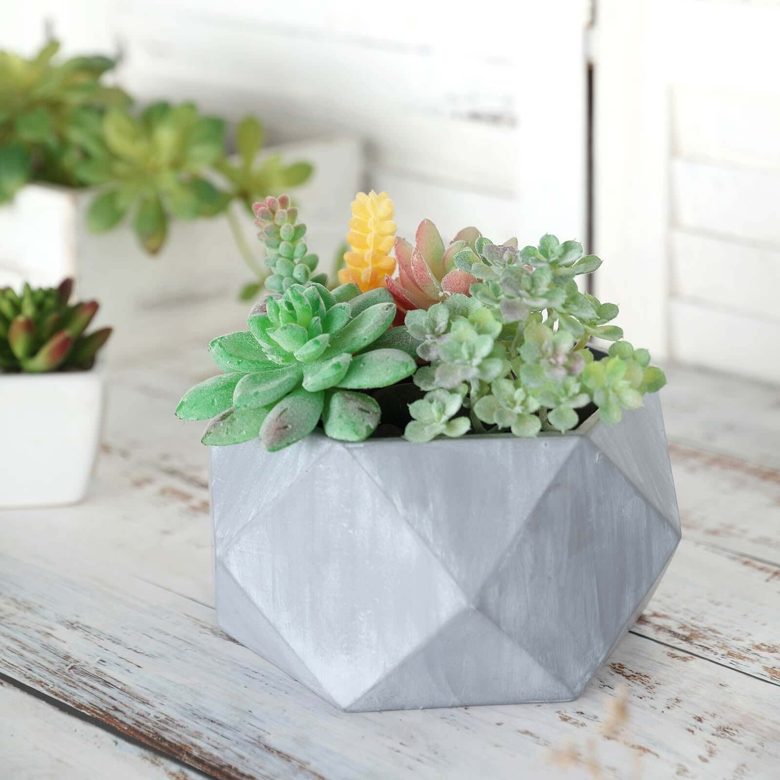 Geometric Planter Mini Cement Design Gray Finish - Concrete Succulent Flower Pot 7