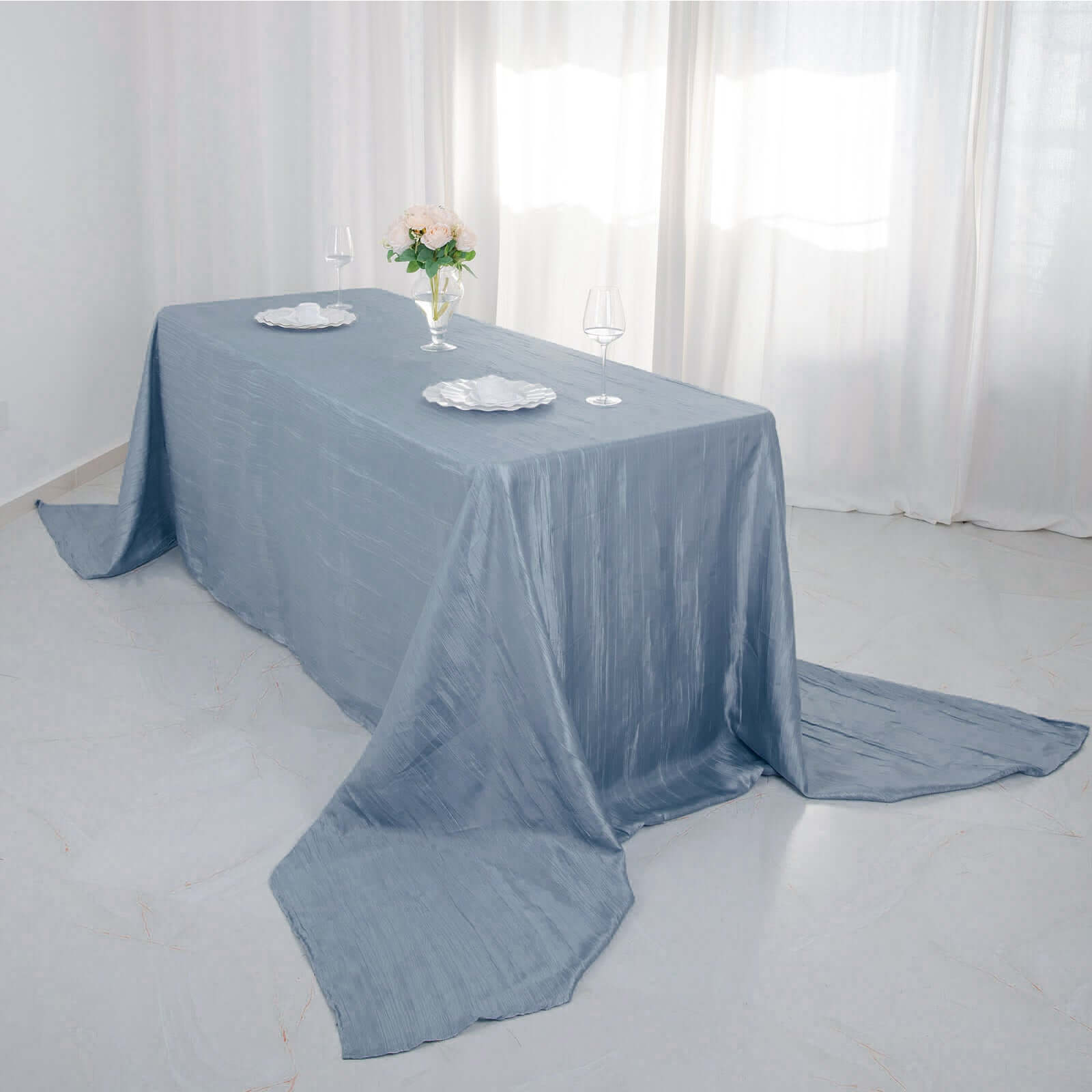 Taffeta 90x156 Rectangle Tablecloth Dusty Blue - Accordion Crinkle Seamless Table Cover