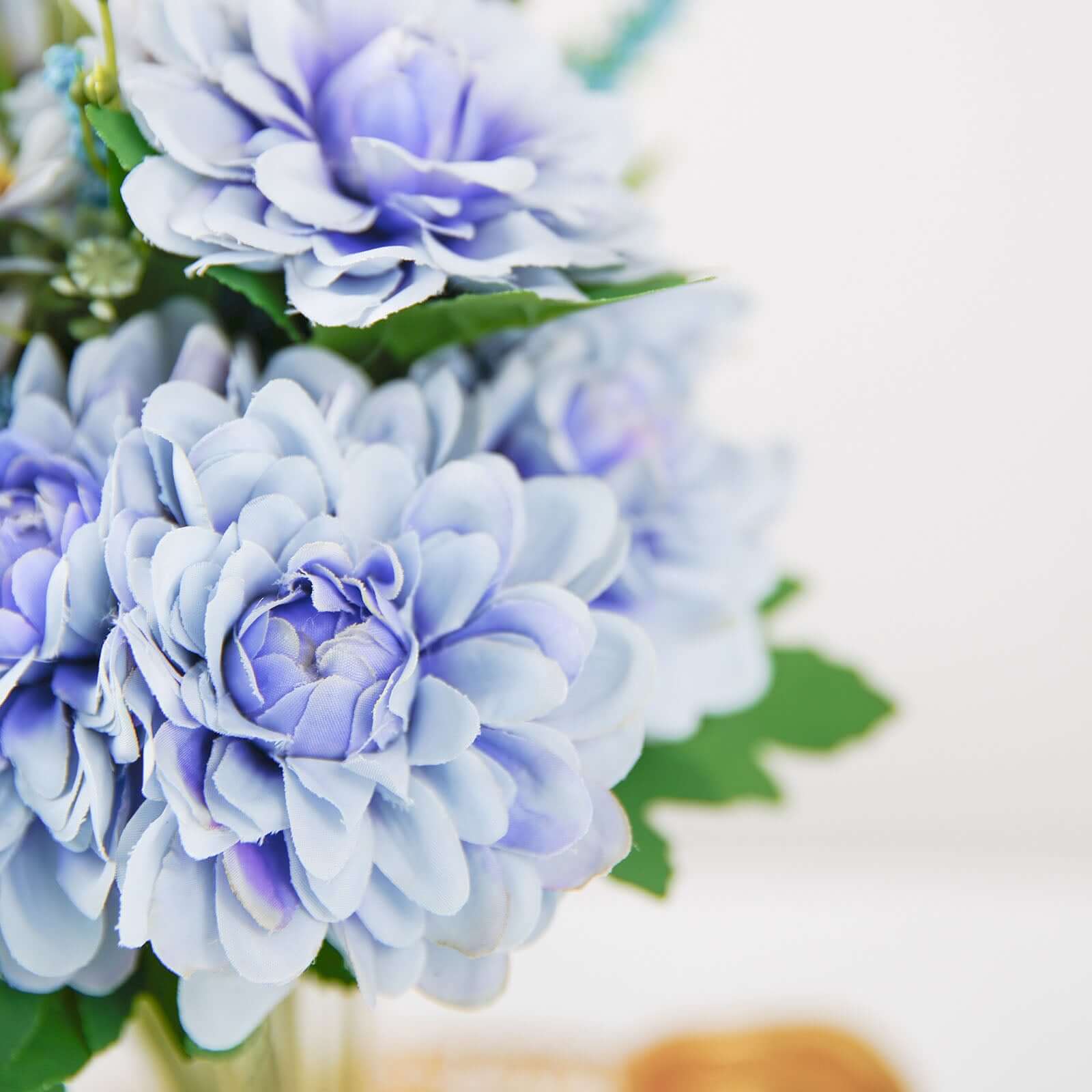 2 Bushes Dusty Blue Artificial Silk Dahlia Flower Bouquet Spray