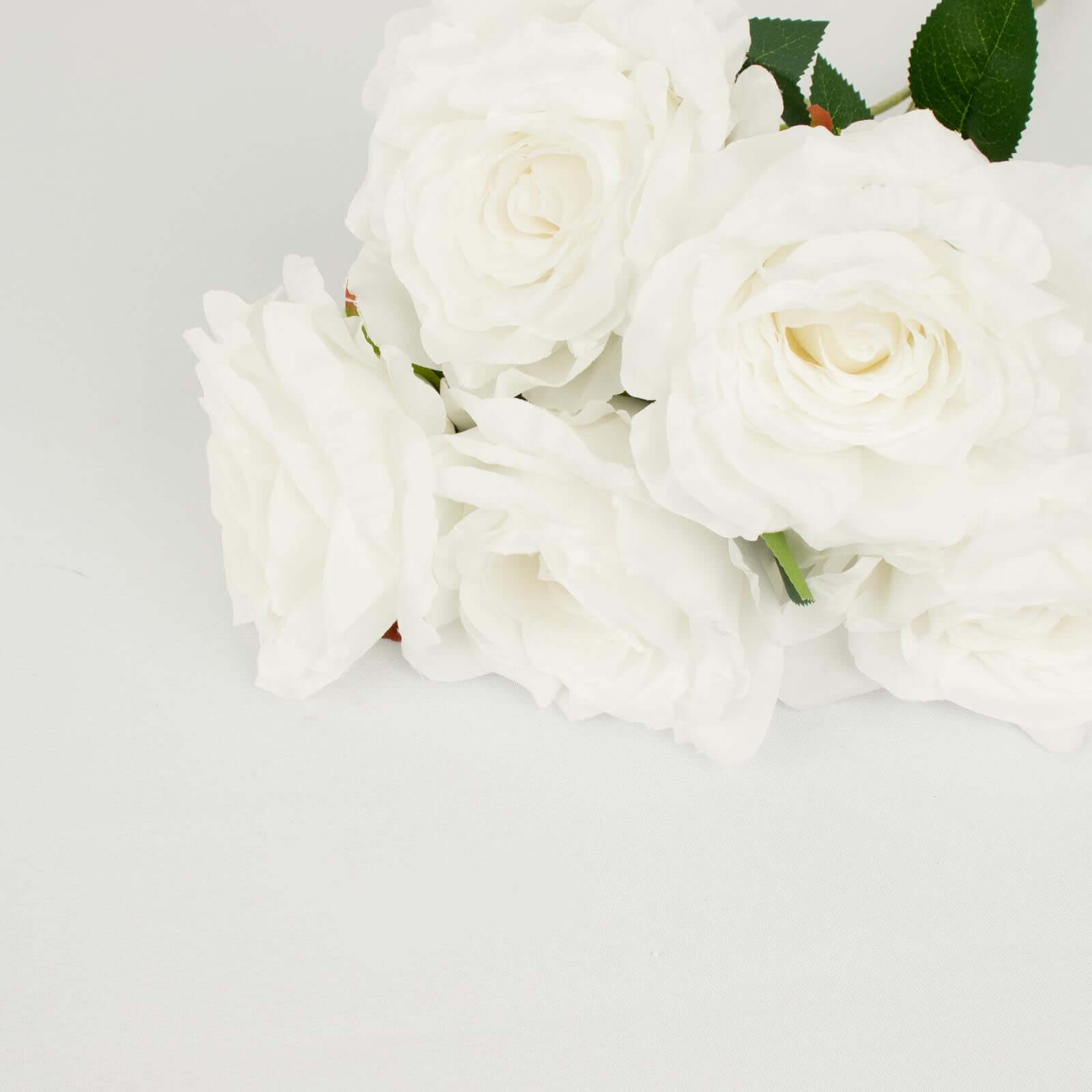 2 Bushes 17 White Premium Silk Jumbo Rose Flower Bouquet, High Quality Artificial Wedding Floral Arrangements