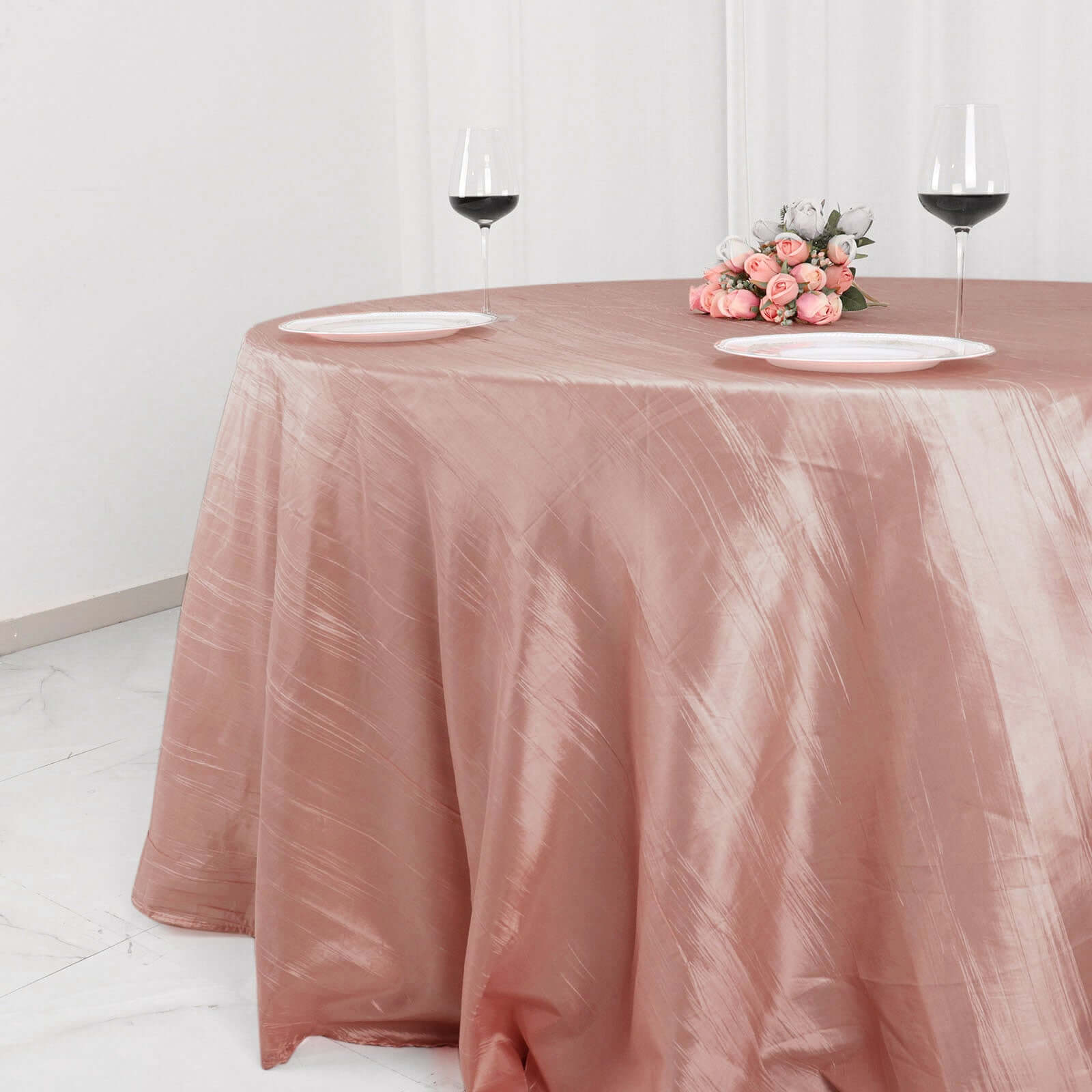 Taffeta 132 Round Tablecloth Dusty Rose - Seamless Accordion Crinkle Table Cover