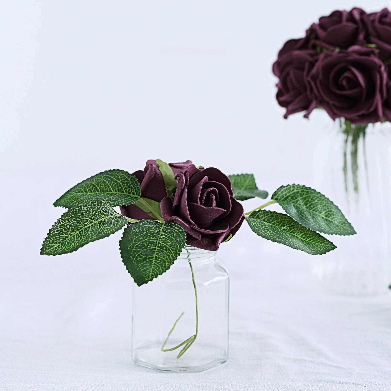 24 Roses 2 Eggplant Artificial Foam Flowers With Stem Wire and Leaves