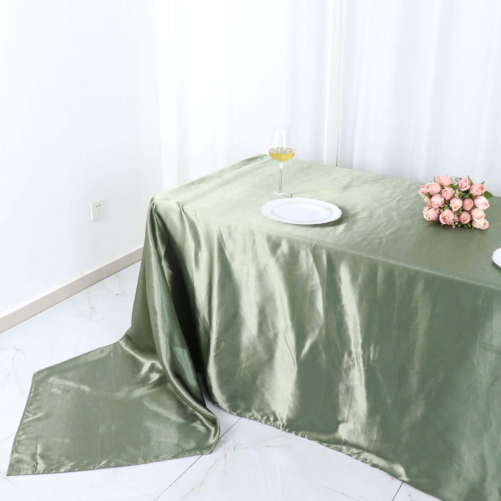 Satin Rectangular 90x156 Tablecloth Dusty Sage Green - Seamless Table Cover