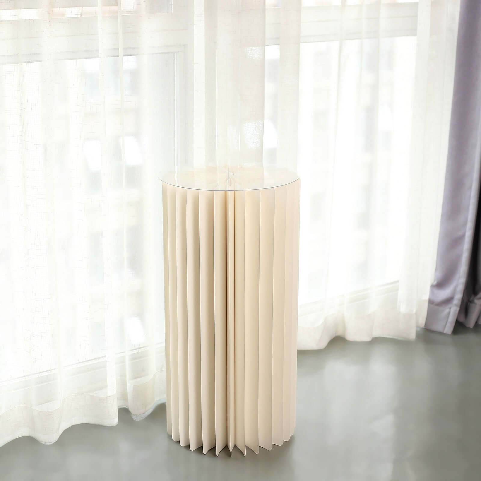 32 Ivory Cylinder Display Column Stand, Pillar Pedestal Stand With Top Plate