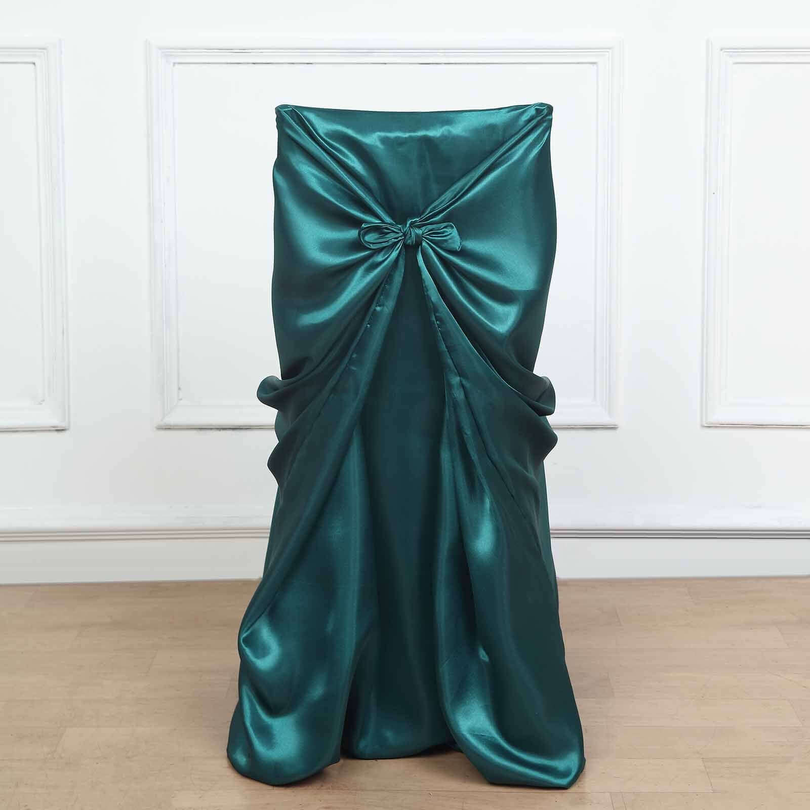 Satin Chair Cover Self-Tie Universal Design Peacock Teal - Durable Slip-On Cover for Folding, Dining, Banquet & Standard Chairs