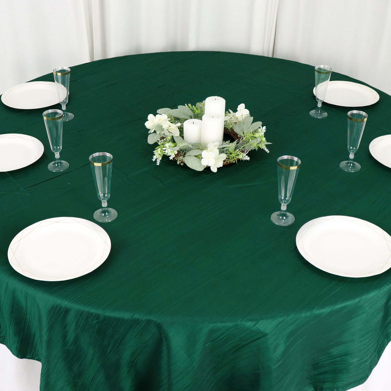 Taffeta 72x72 Table Overlay Square Tablecloth Hunter Emerald Green - Accordion Crinkle Table Cover