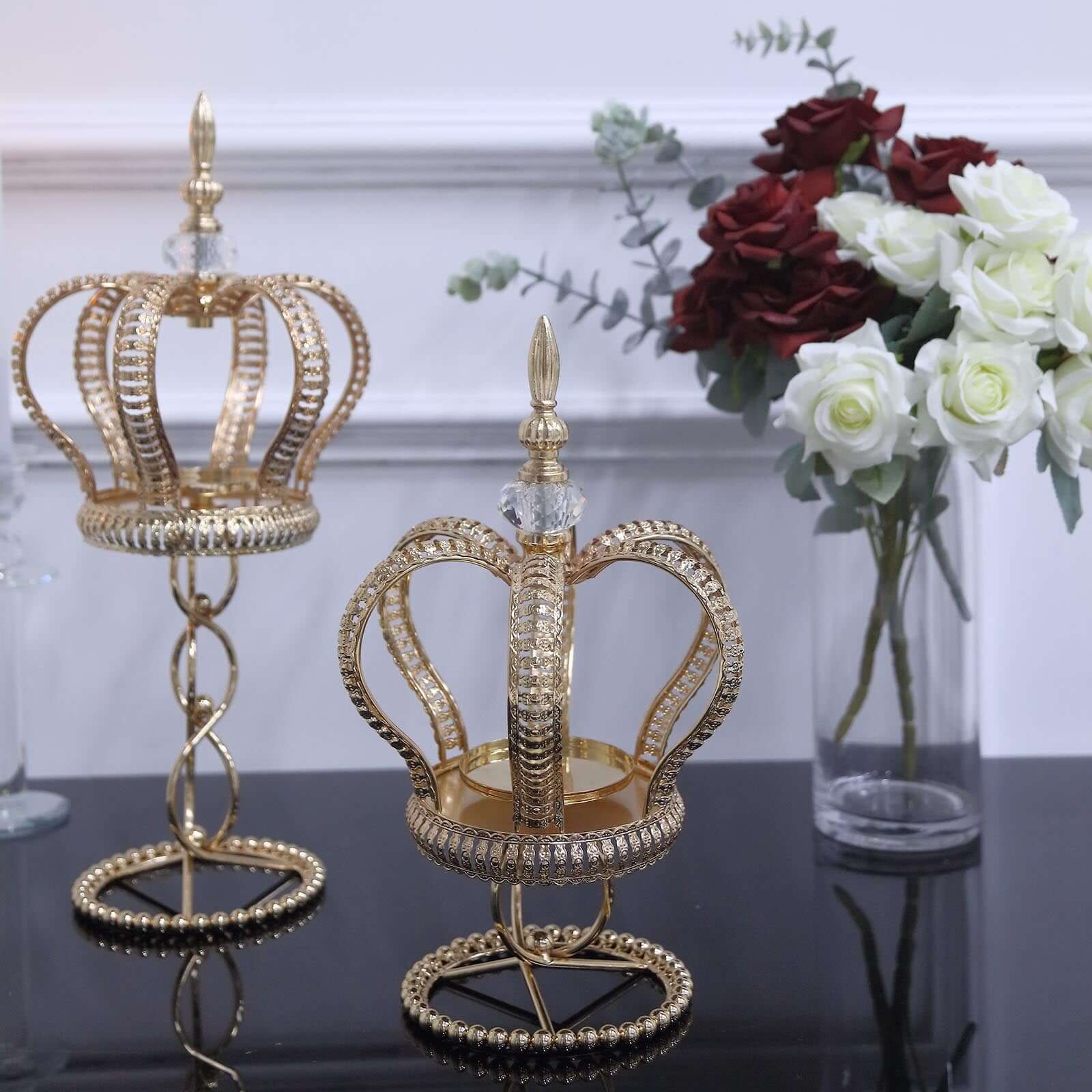 Metal Crown Spiral Pillar Candle Holder Stand Gold - Jeweled Votive Candle Centerpiece 13