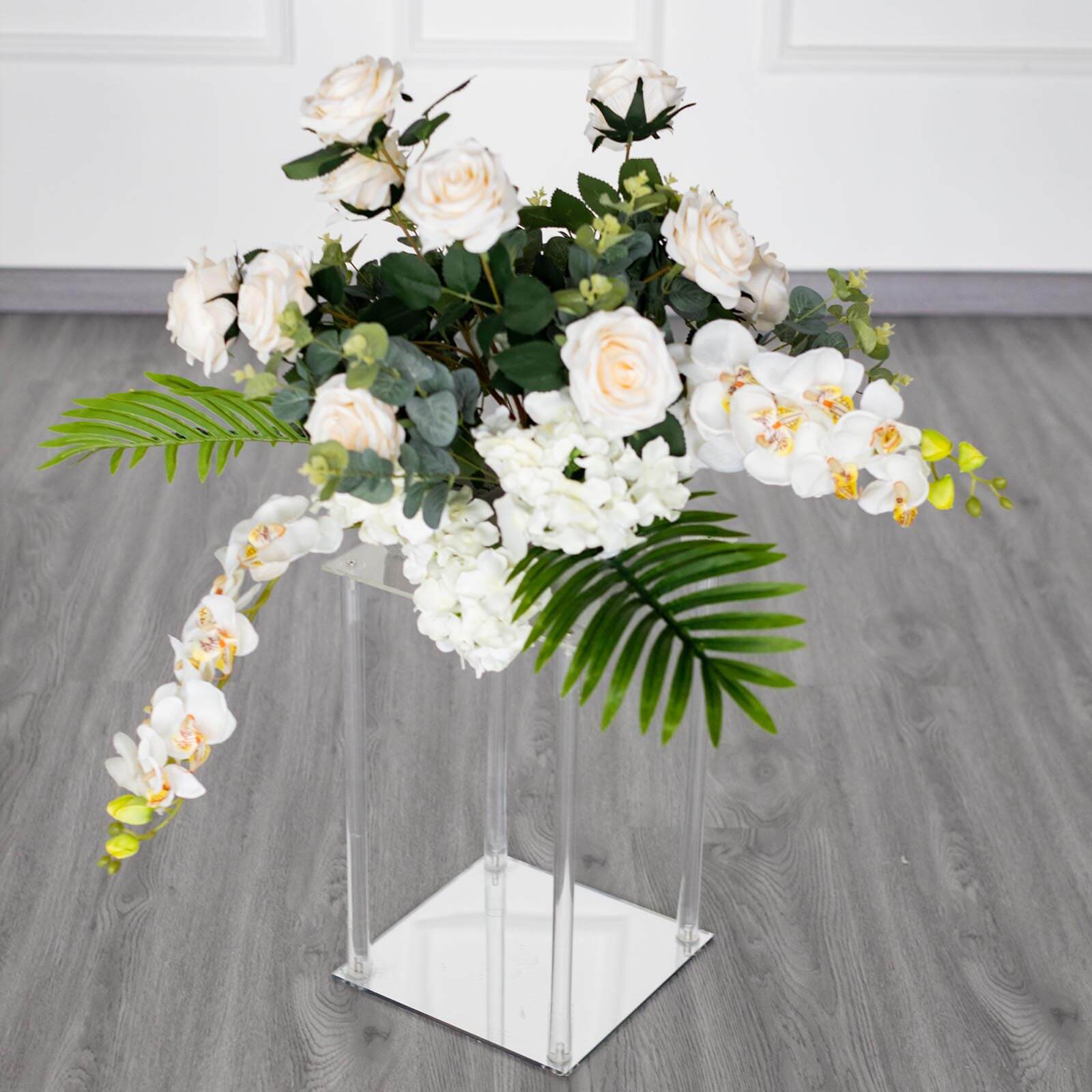 Acrylic Flower Vase Pillar Stand with Square Mirror Base Clear - Stylish Wedding Table Centerpiece 16