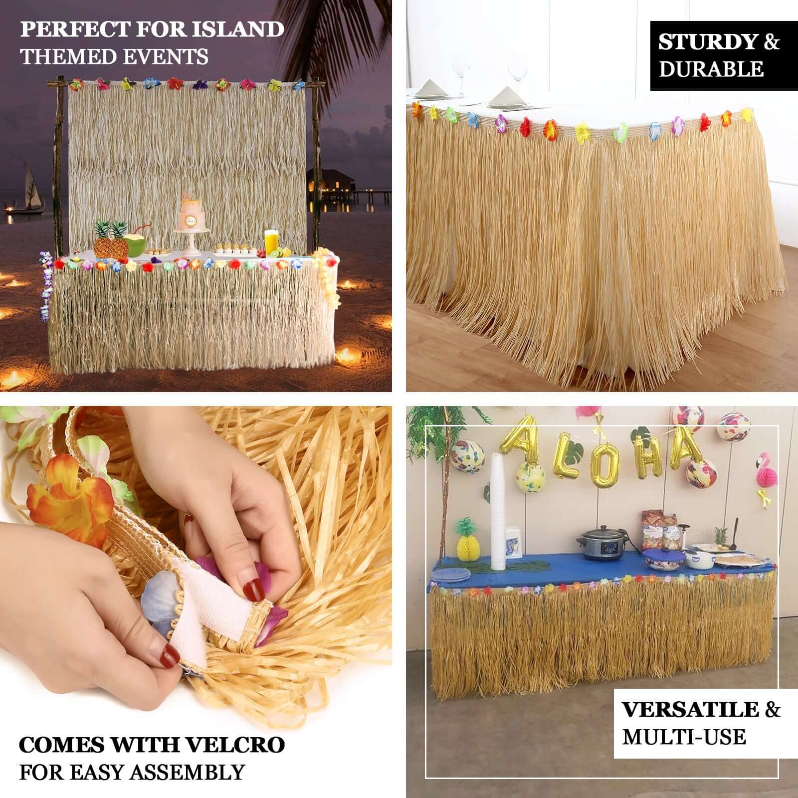 Raffia Grass Table Skirt Natural - Rustic Skirt for Hawaiian Party Decor 9ft