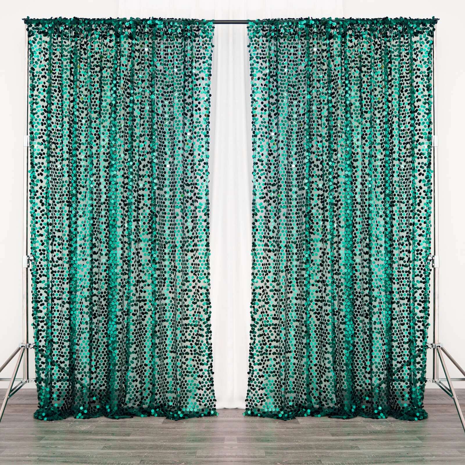 8ftx8ft Hunter Emerald Green Big Payette Sequin Event Curtain Drapes, Backdrop Event Panel