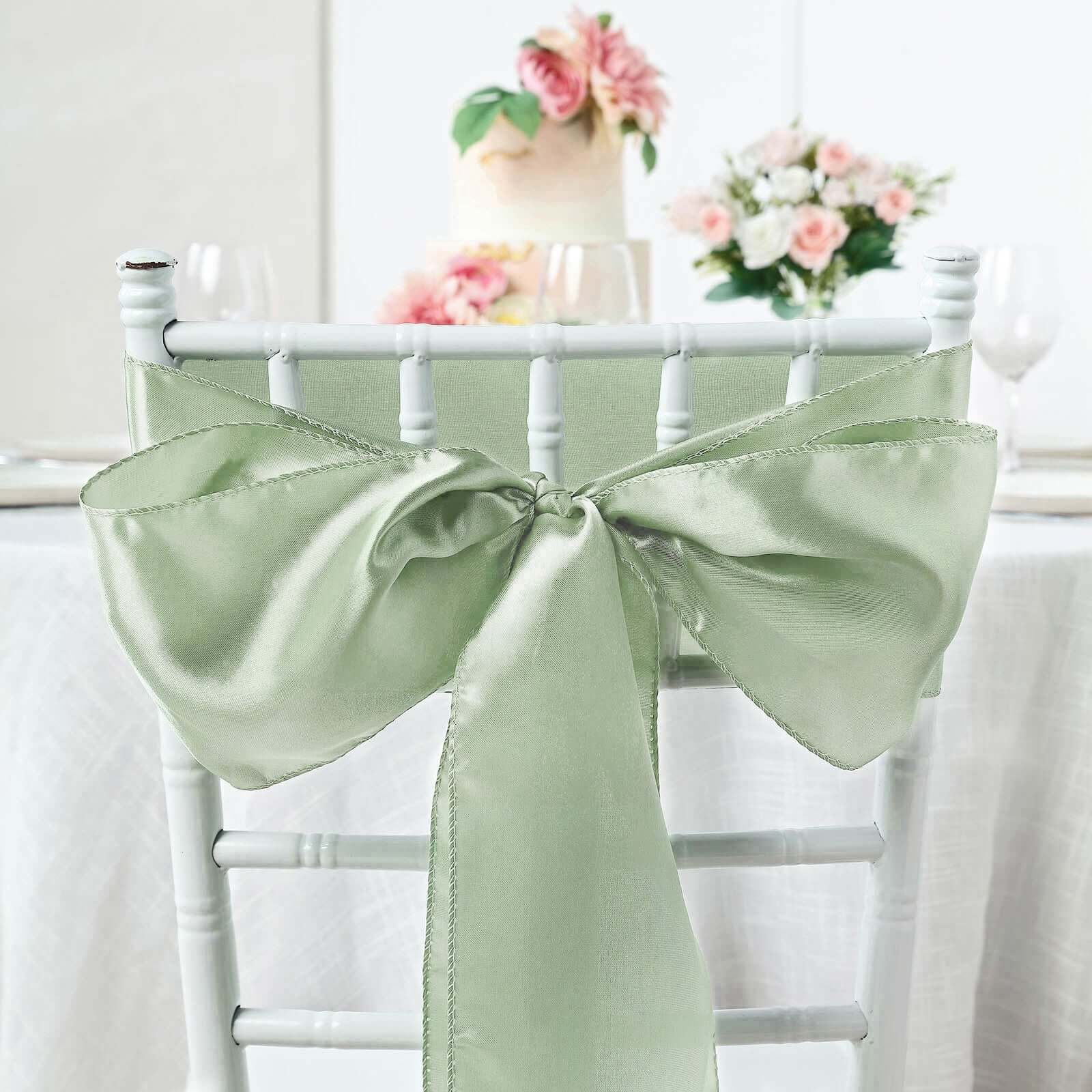 5 Pack Satin Chair Sashes Sage Green - Durable Chair Bows with Shiny Finish 6x106