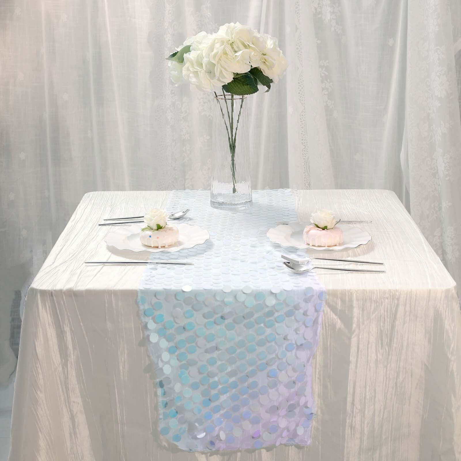 Big Payette Sequin 13x108 Table Runner Iridescent Blue - Dazzling Design