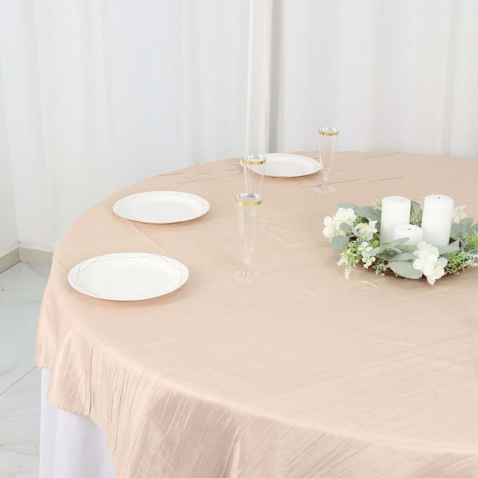 Taffeta 72x72 Table Overlay Square Tablecloth Beige - Accordion Crinkle Table Cover