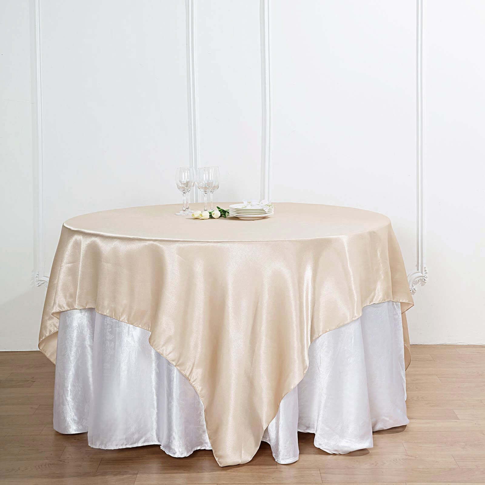 Satin 90x90 Table Overlay Square Tablecloth Beige - Smooth Finish Table Topper