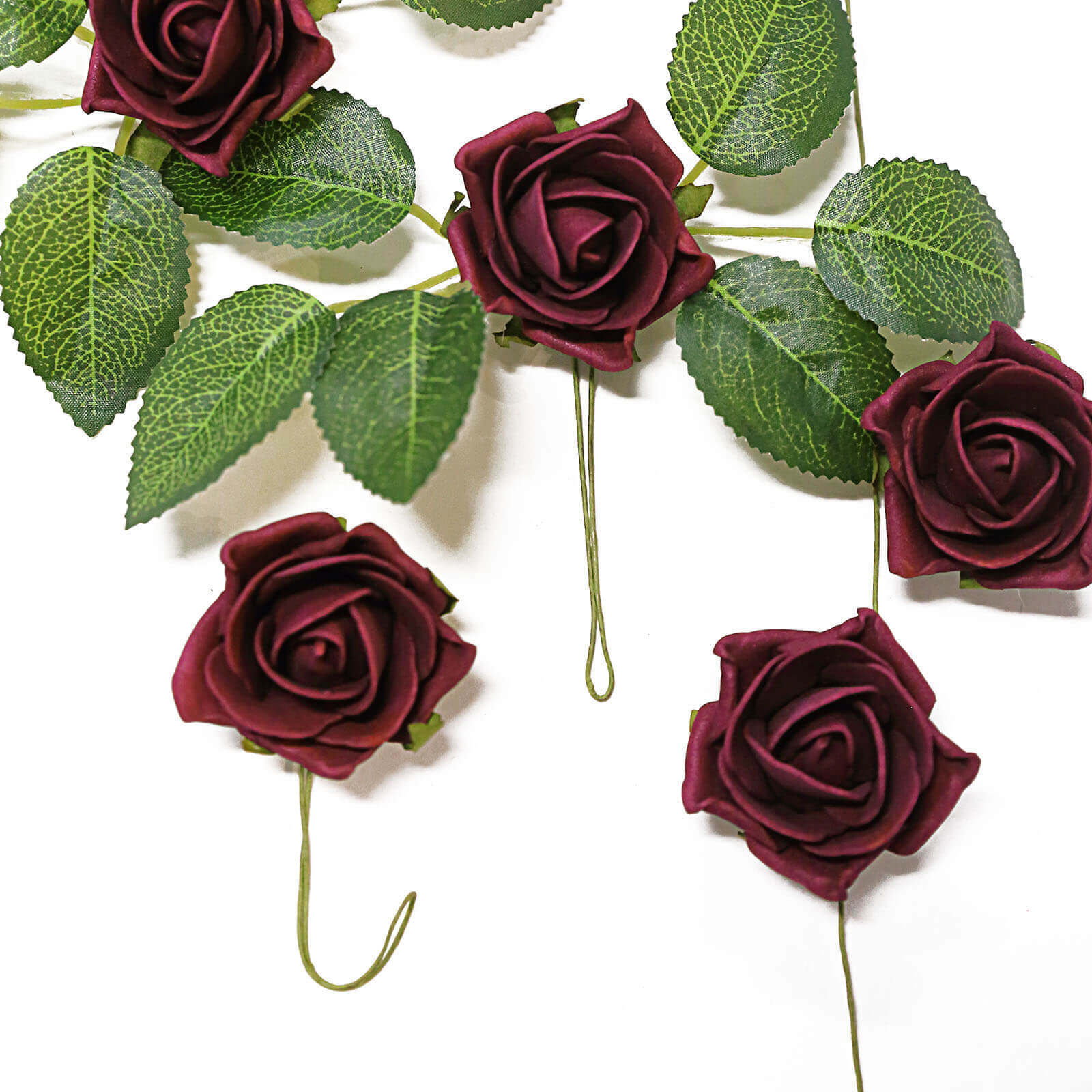 24 Roses 2 Burgundy Artificial Foam Flowers With Stem Wire and Leaves