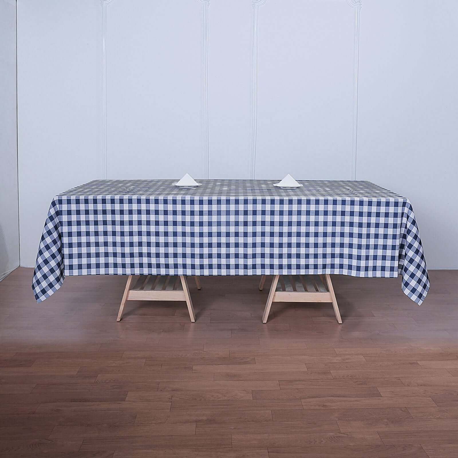 Polyester 60x126 Rectangle Tablecloth White/Navy Blue - Buffalo Plaid Checkered Table Cover