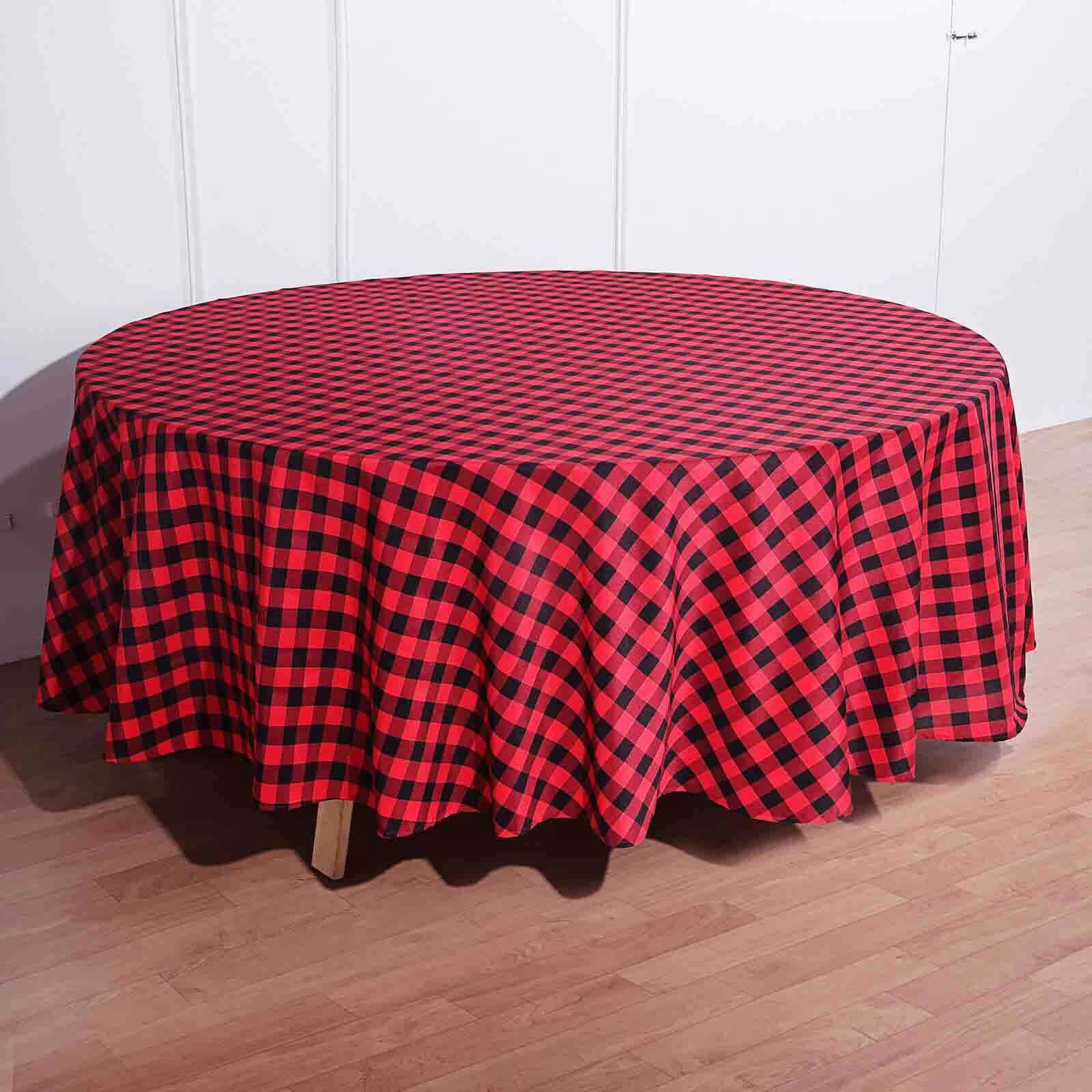 108 Black Red Buffalo Plaid Round Tablecloth, Checkered Gingham Polyester Tablecloth