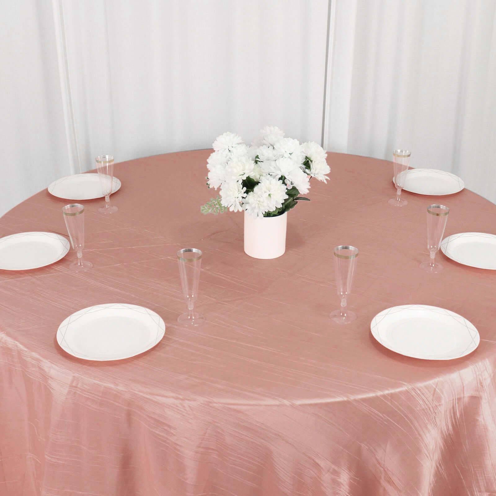 Taffeta 132 Round Tablecloth Dusty Rose - Seamless Accordion Crinkle Table Cover