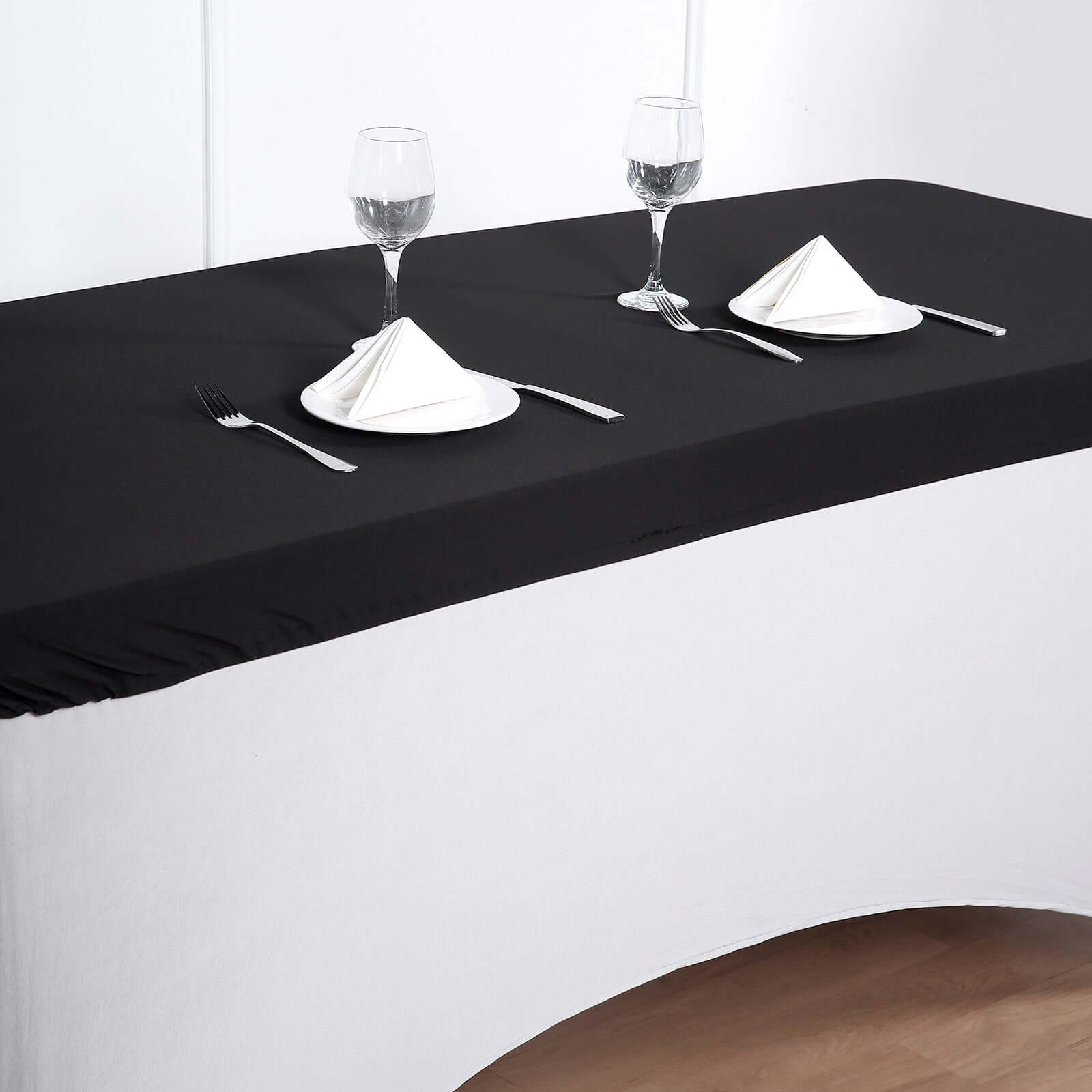 Stretch Spandex 72x30 Rectangle Tablecloth Top Cover Black - Durable Fitted Table Topper Cap