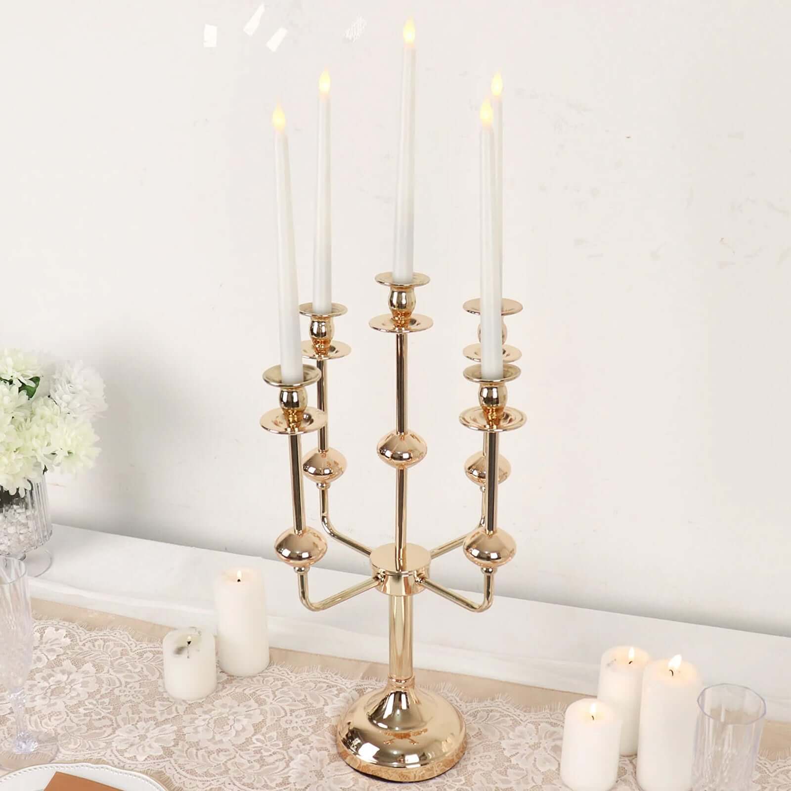 5-Arm Taper Candelabra Wedding Candle Holder Gold Metal Table Display - Perfect for Events 20