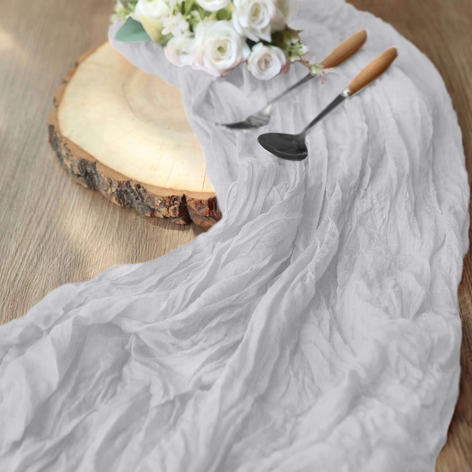 Gauze Cheesecloth 10ft Table Runner Silver - Rustic Boho Style