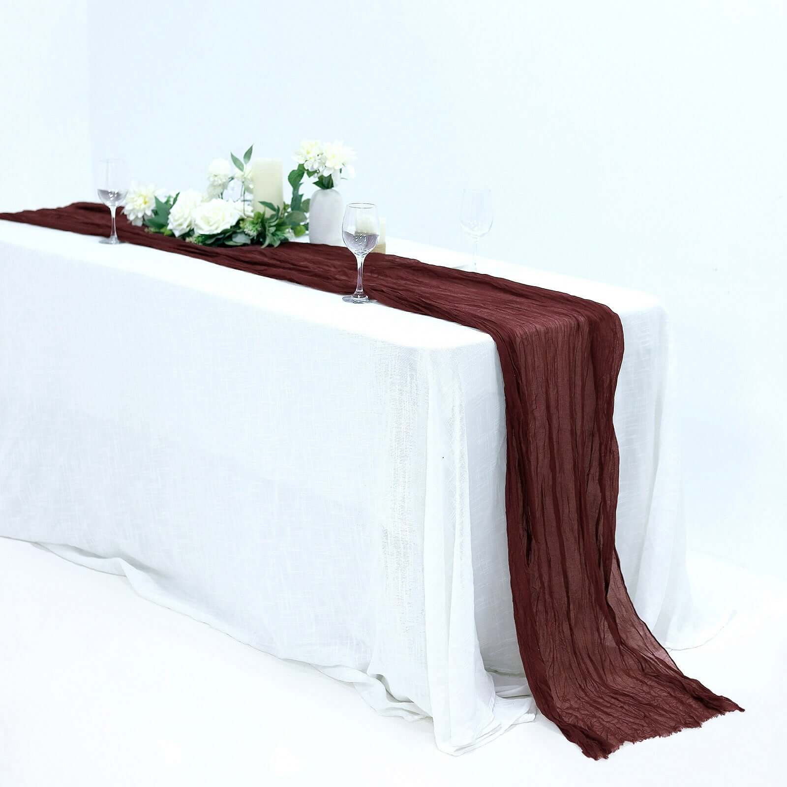 Gauze Cheesecloth 10ft Table Runner Burgundy - Rustic Boho Style