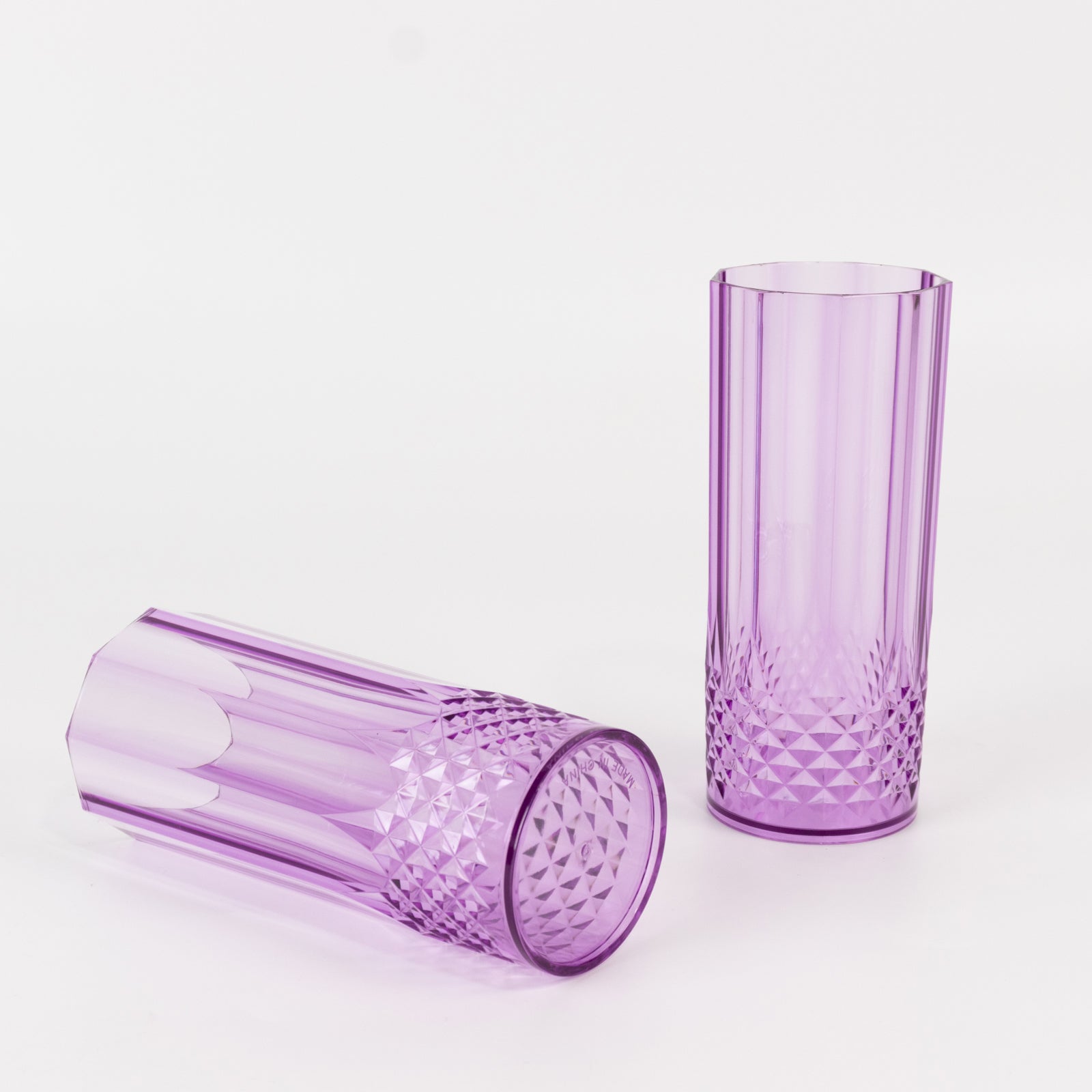 6-Pack Plastic Cocktail Tumblers Purple Transparent Crystal Cut Style - Shatterproof Highball Glasses 14oz